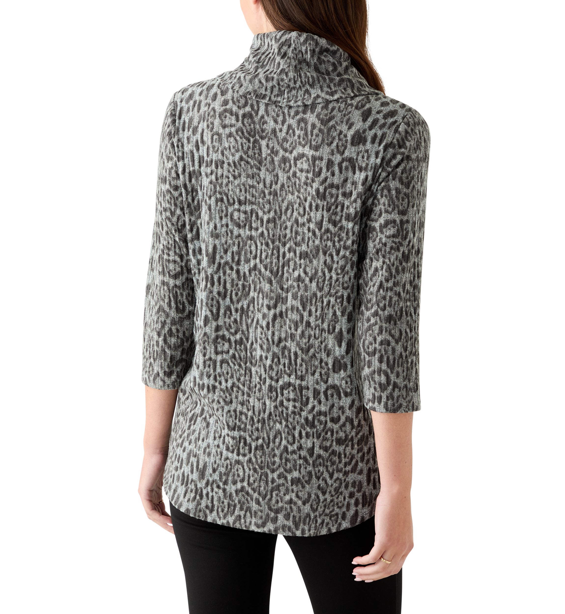 Womens 3/4 Sleeve Cowl Neck Hacci Top