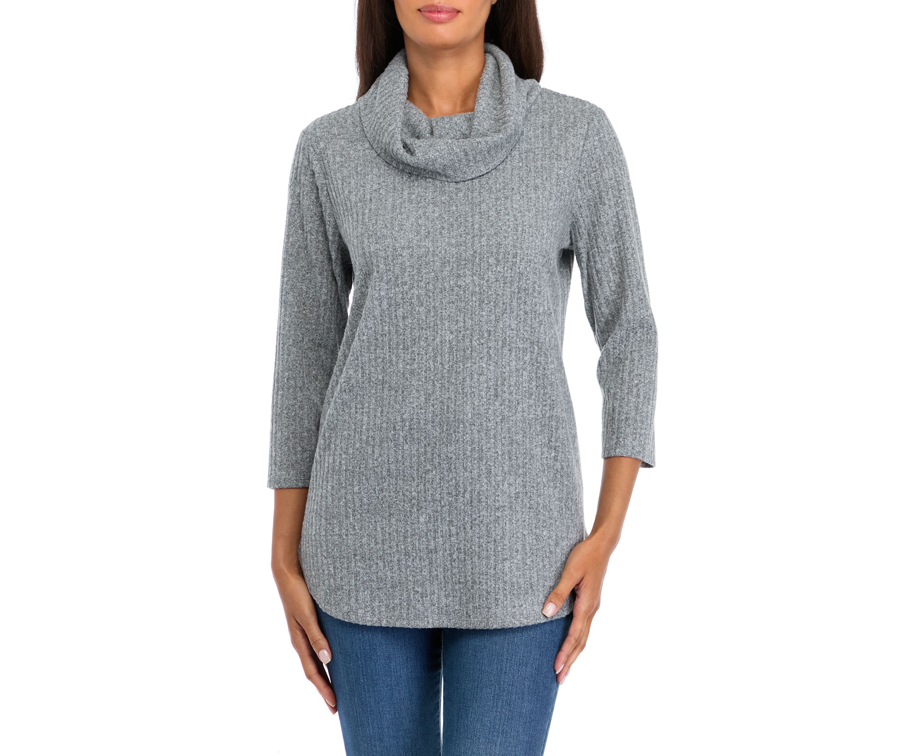 Womens 3/4 Sleeve Cowl Neck Hacci Top 