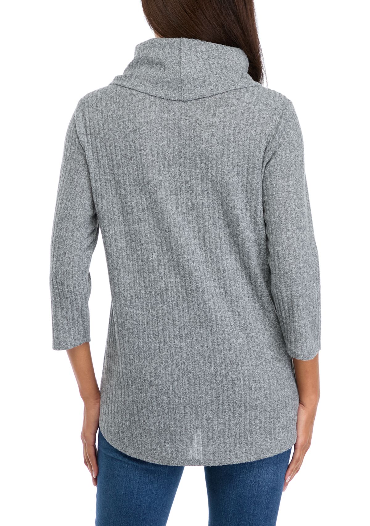 Womens 3/4 Sleeve Cowl Neck Hacci Top 