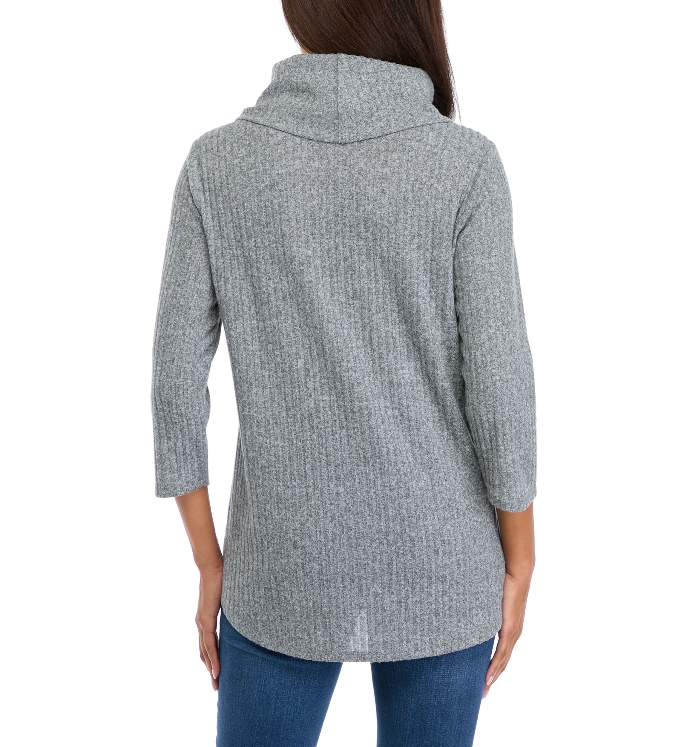 Womens 3/4 Sleeve Cowl Neck Hacci Top 
