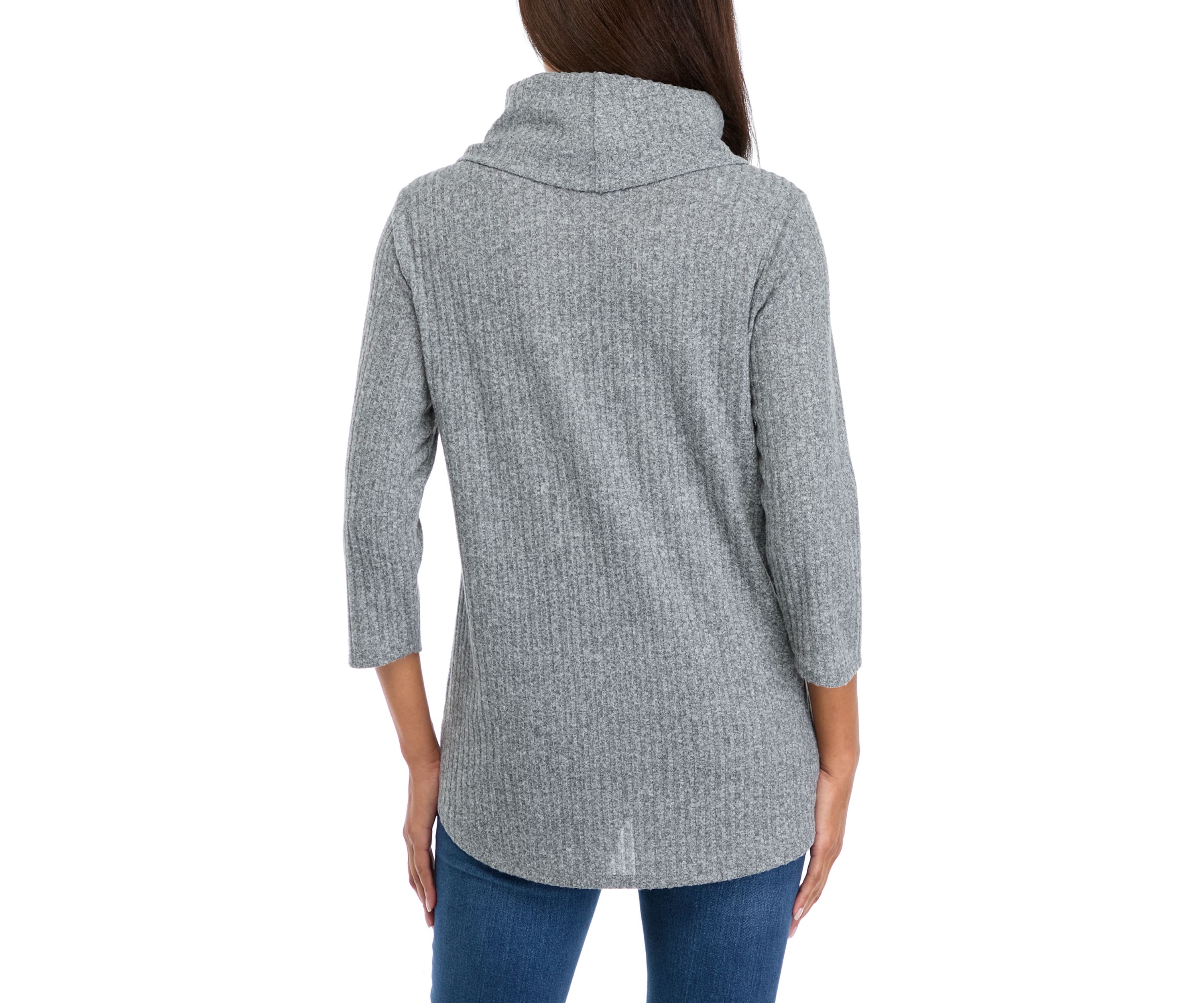 Womens 3/4 Sleeve Cowl Neck Hacci Top 
