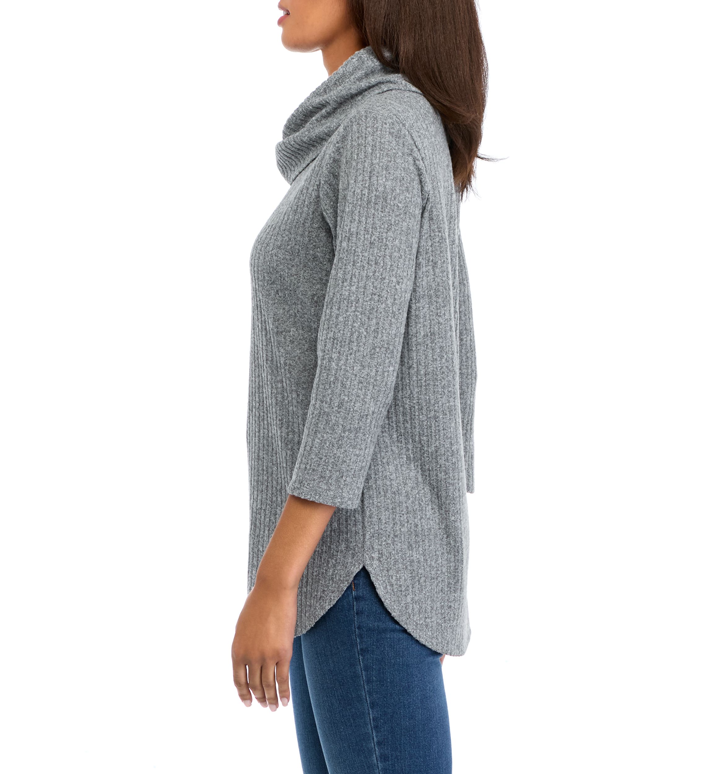 Womens 3/4 Sleeve Cowl Neck Hacci Top 