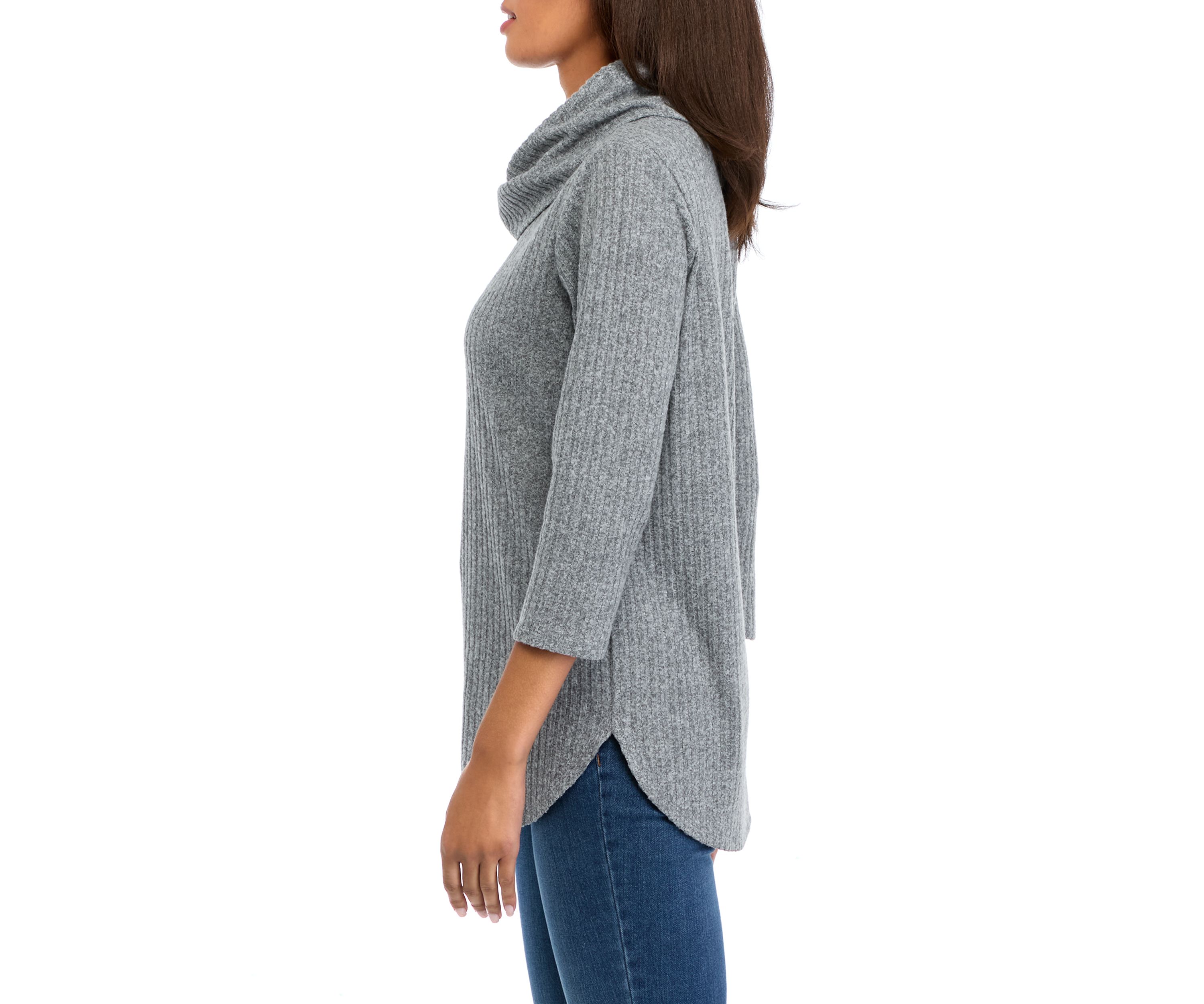 Womens 3/4 Sleeve Cowl Neck Hacci Top 