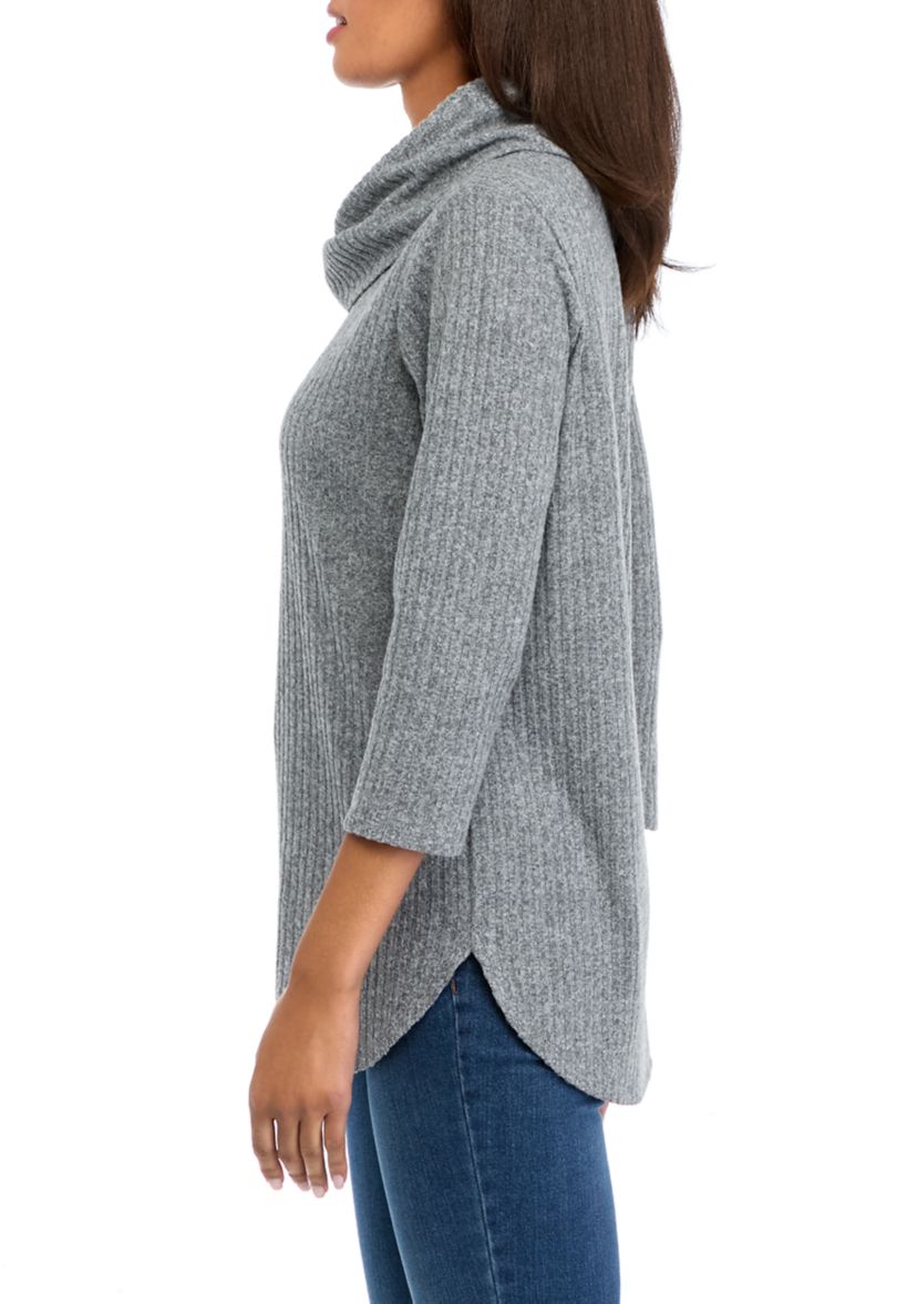 Womens 3/4 Sleeve Cowl Neck Hacci Top 