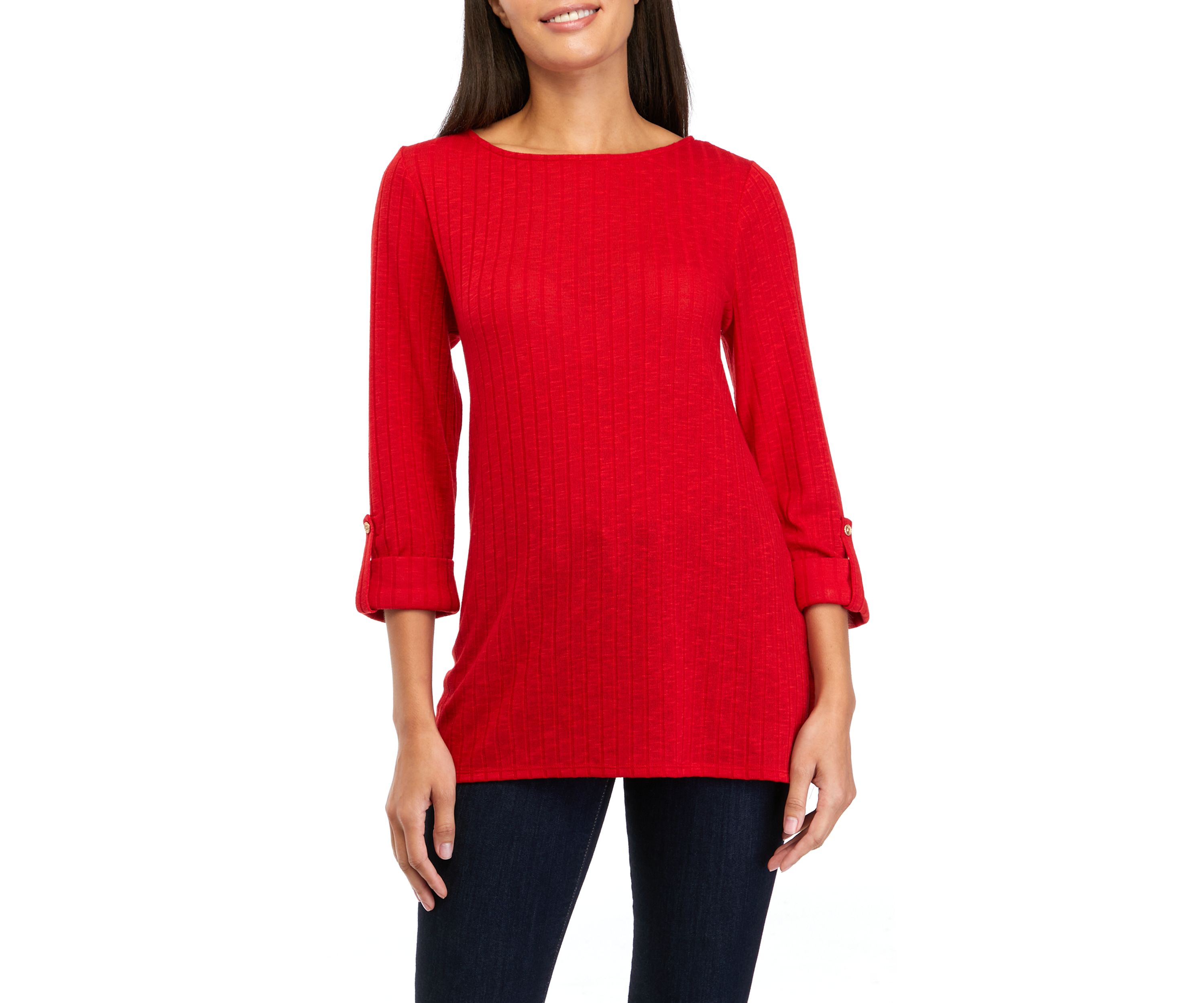 Womens 3/4 Roll Tab Popover Sleeve Top