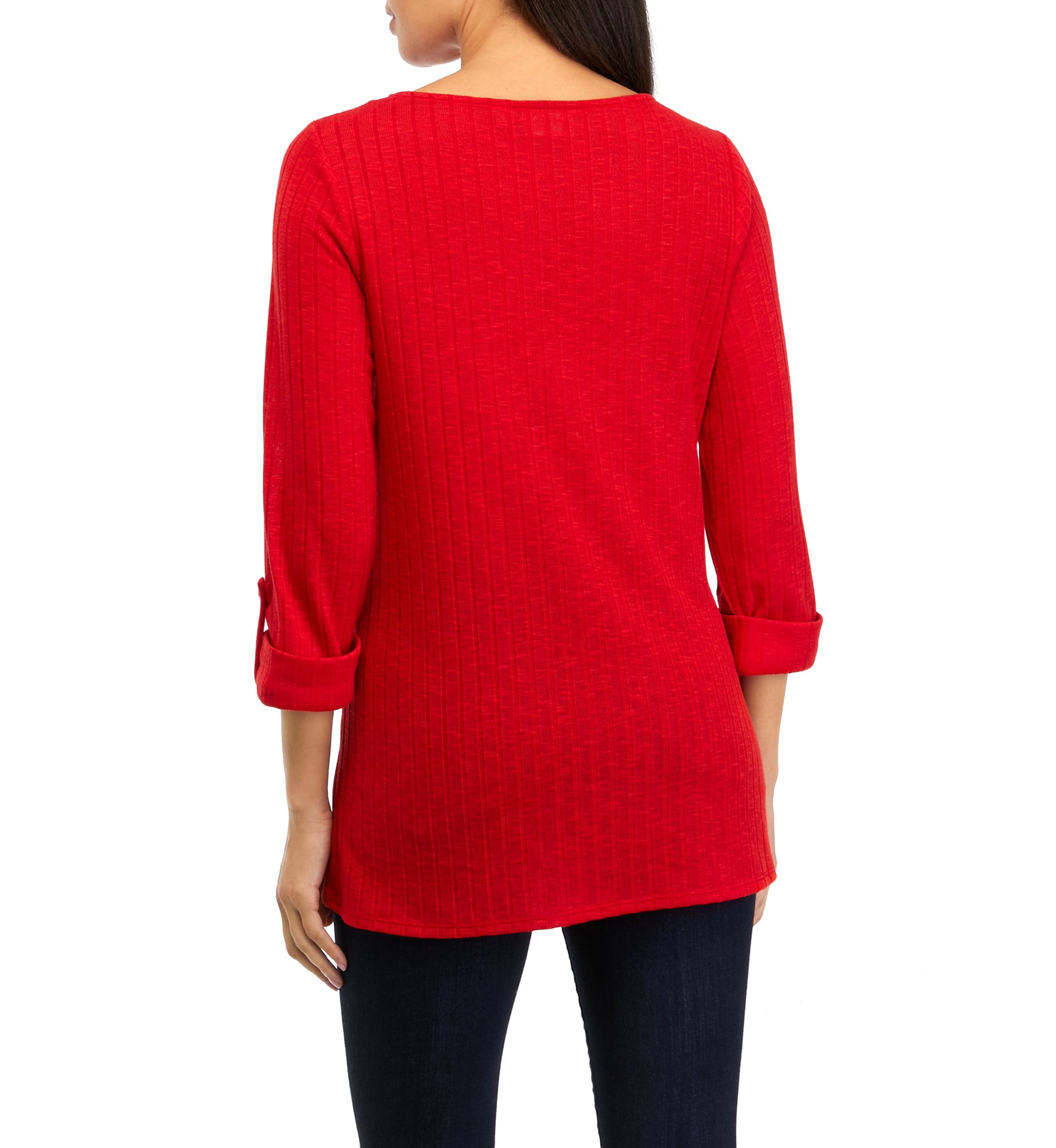 Womens 3/4 Roll Tab Popover Sleeve Top