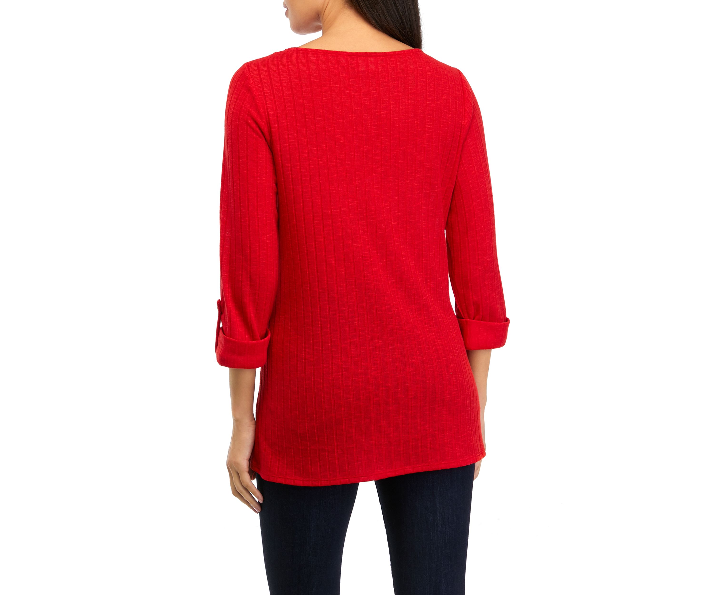 Womens 3/4 Roll Tab Popover Sleeve Top