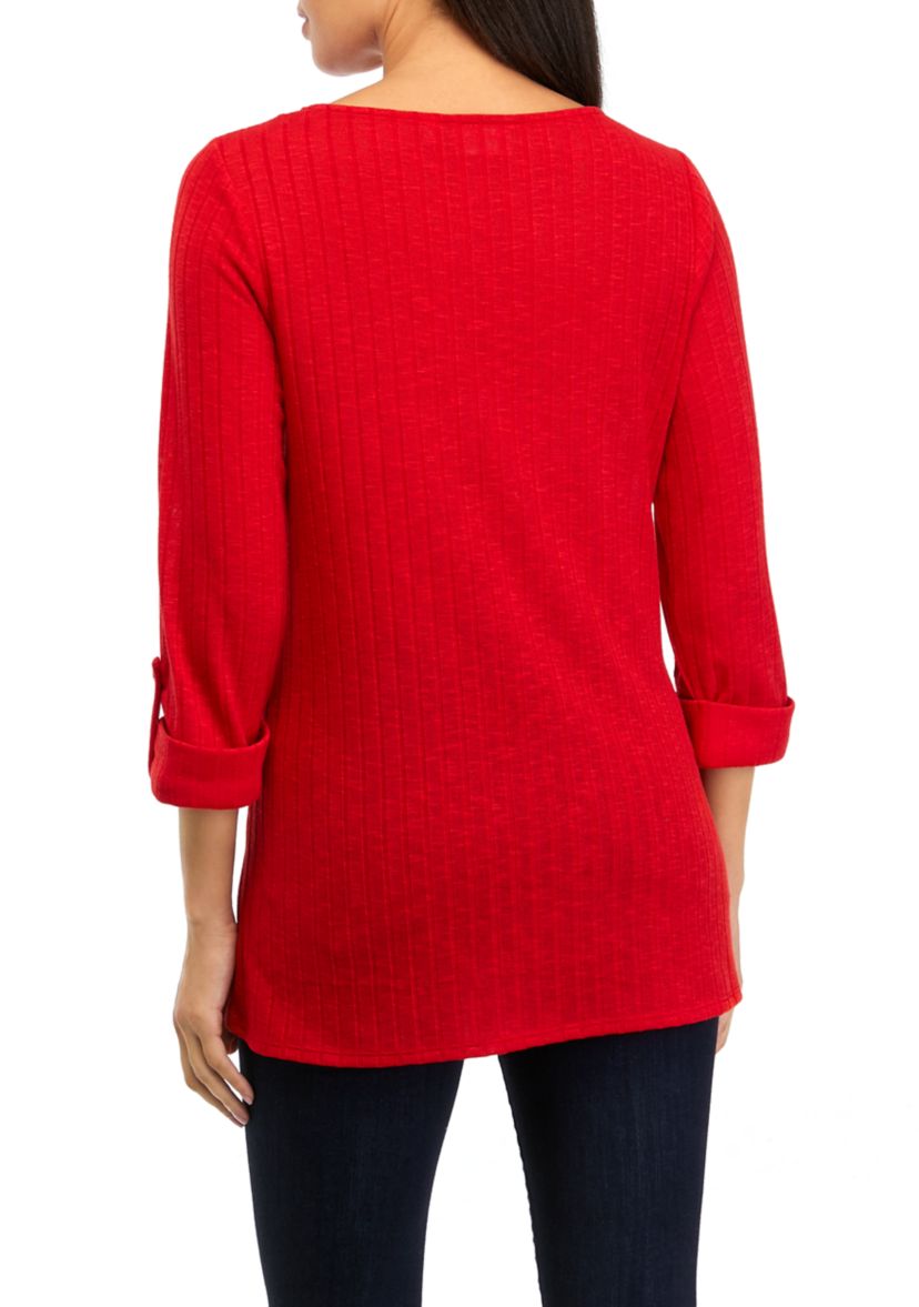 Womens 3/4 Roll Tab Popover Sleeve Top