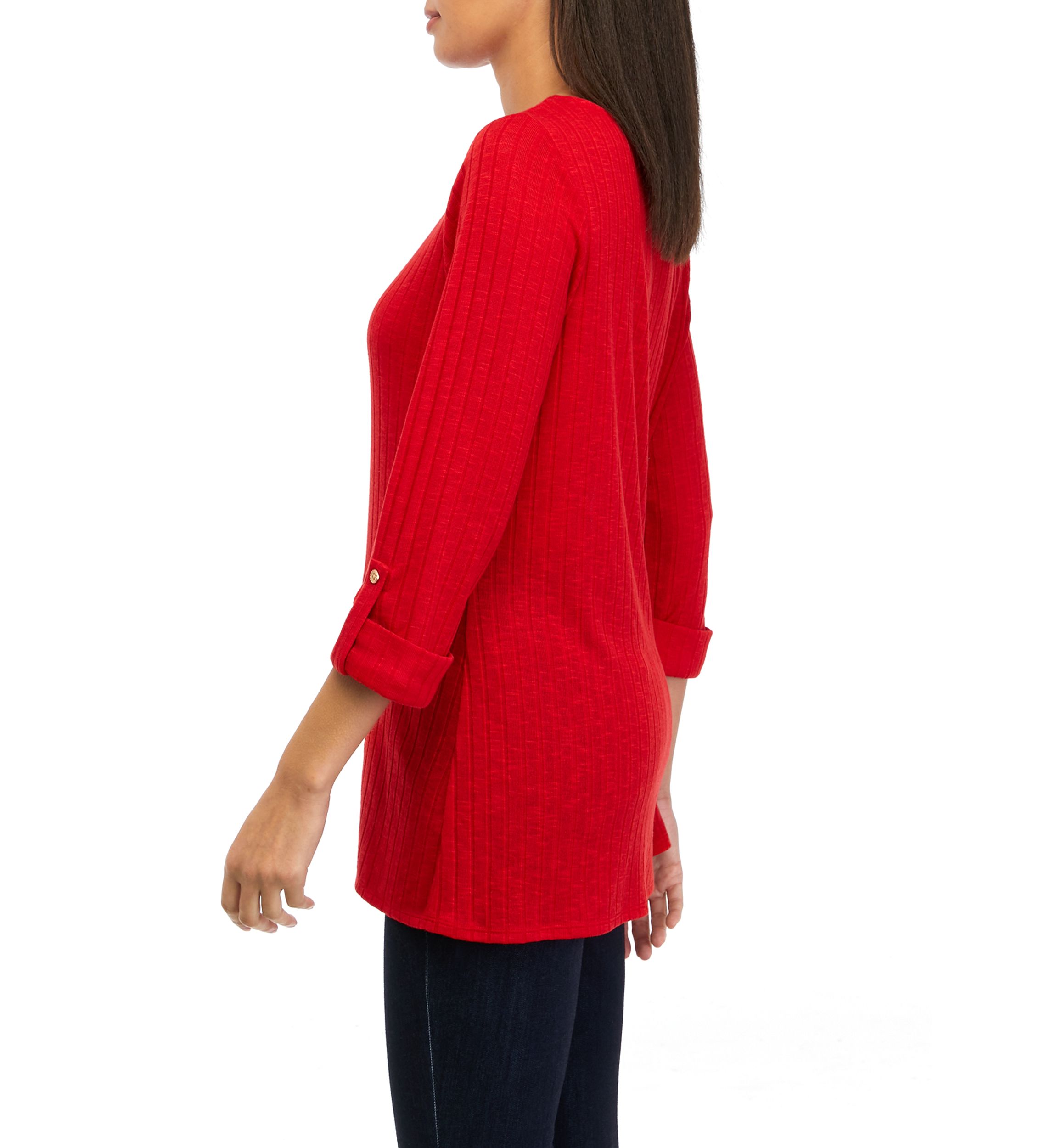 Womens 3/4 Roll Tab Popover Sleeve Top