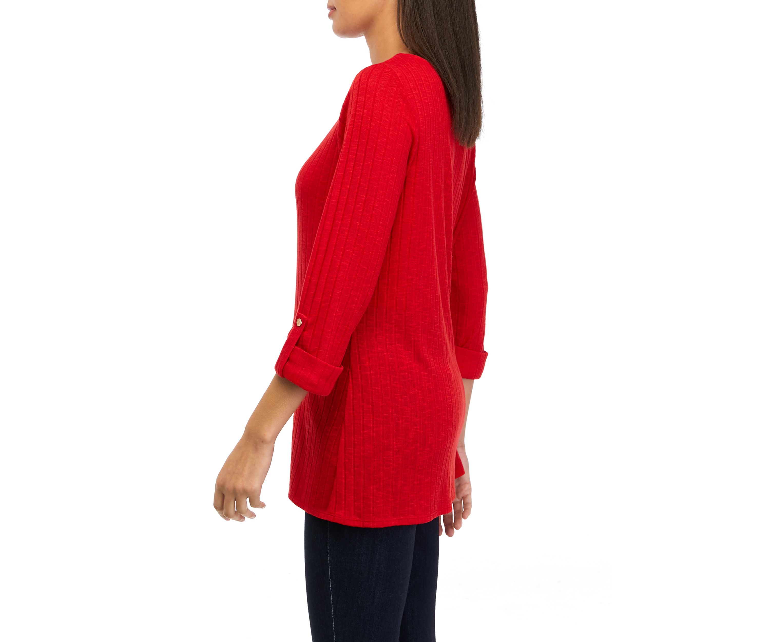 Womens 3/4 Roll Tab Popover Sleeve Top