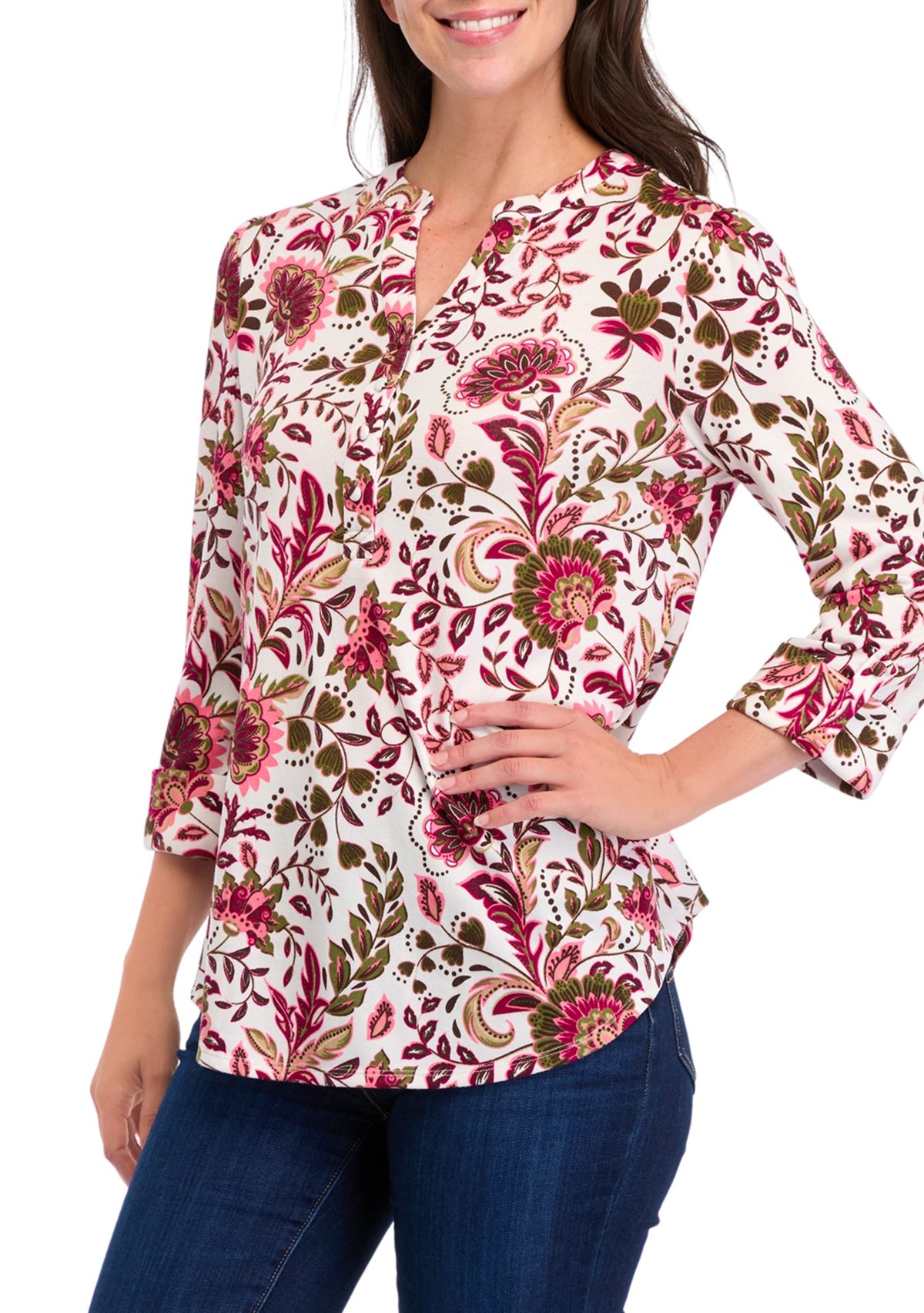 Womens Printed Knit Henley Shirt