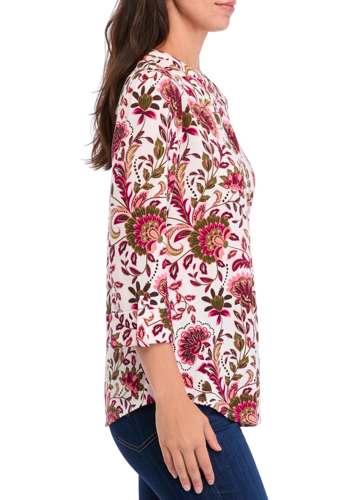 Womens Printed Knit Henley Shirt