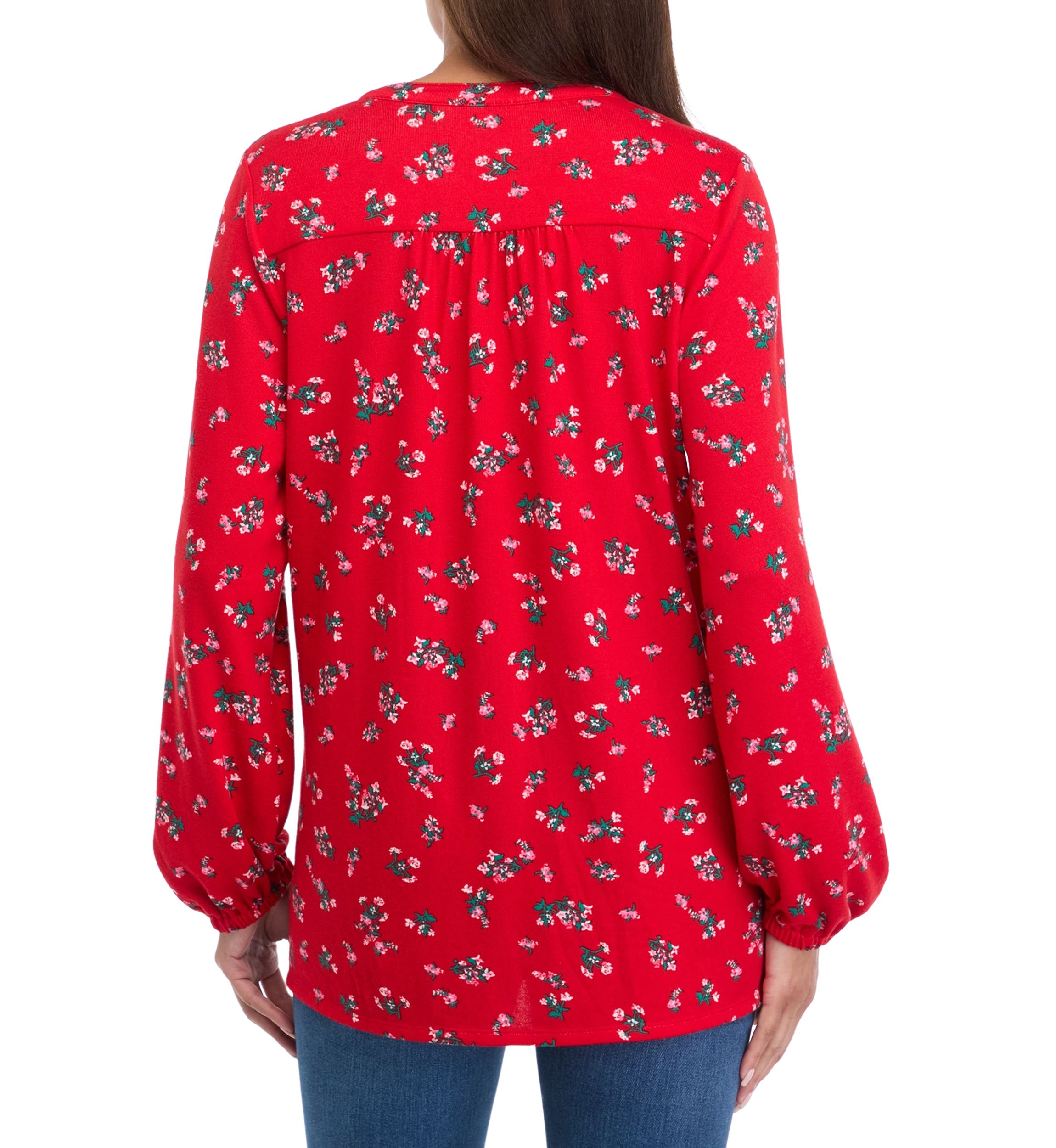 Womens Long Sleeve Printed Hacci Henley Shirt