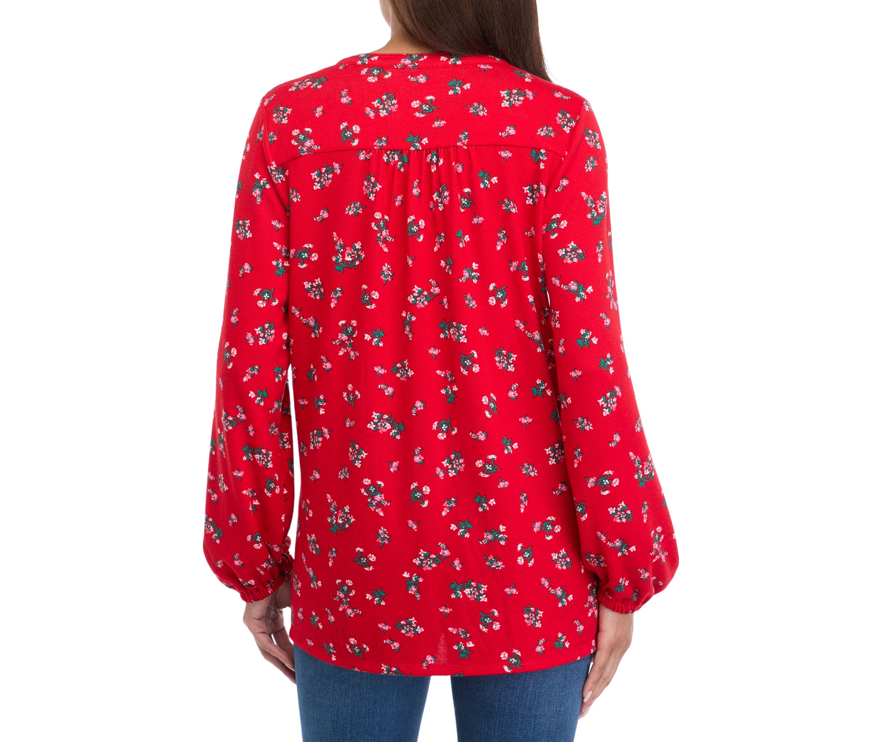Womens Long Sleeve Printed Hacci Henley Shirt