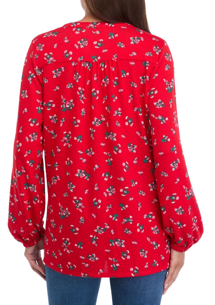 Womens Long Sleeve Printed Hacci Henley Shirt
