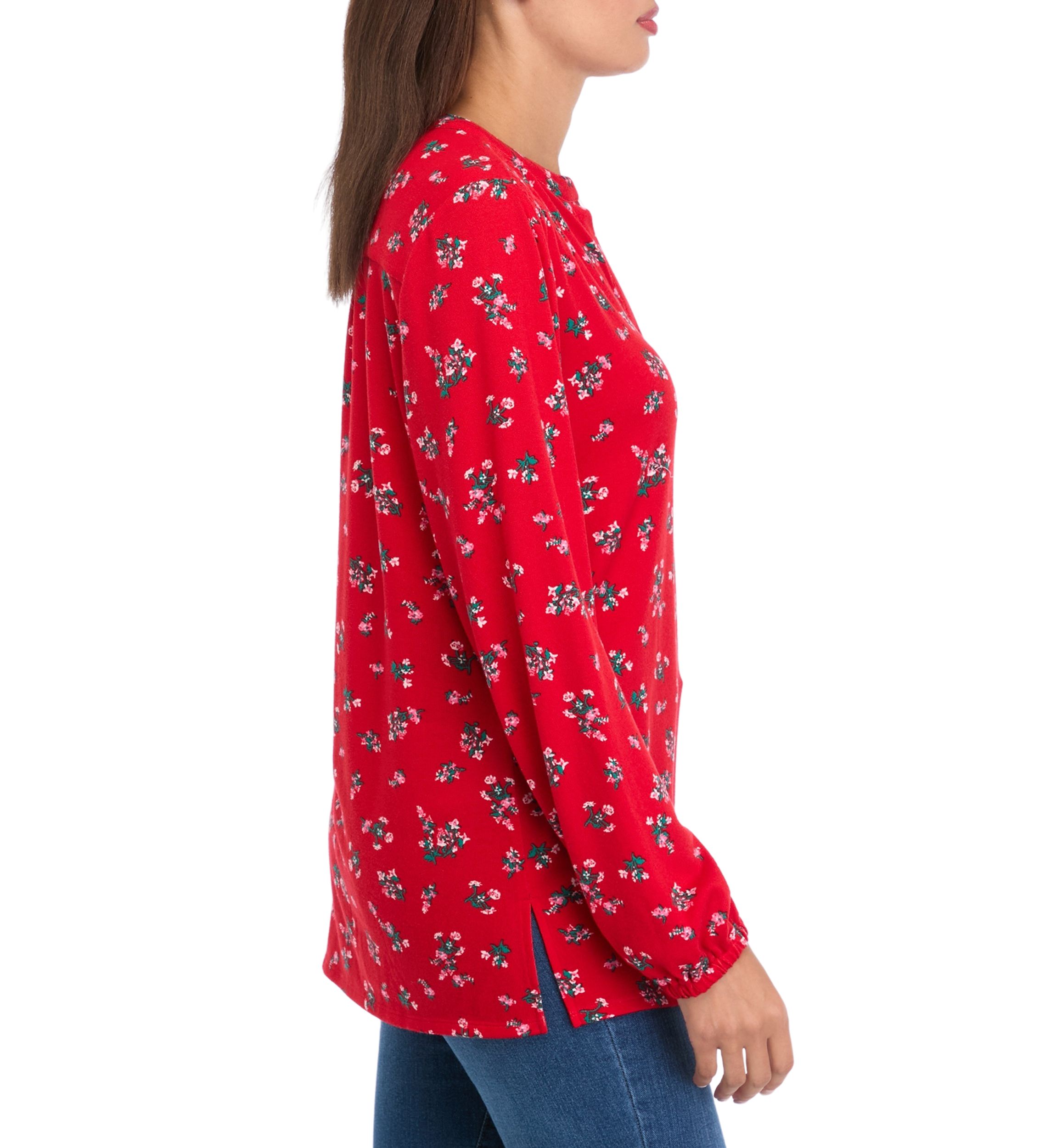 Womens Long Sleeve Printed Hacci Henley Shirt