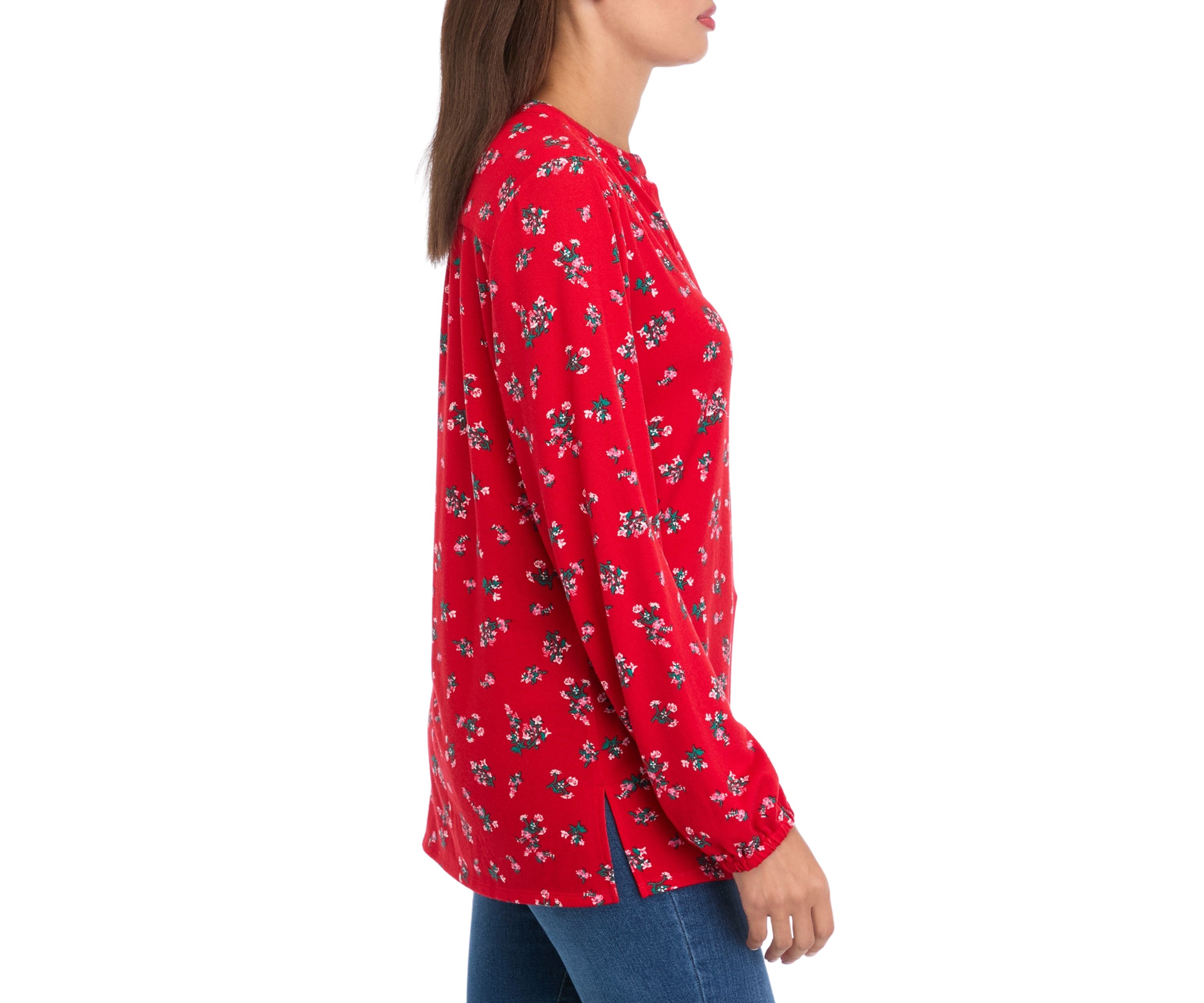 Womens Long Sleeve Printed Hacci Henley Shirt
