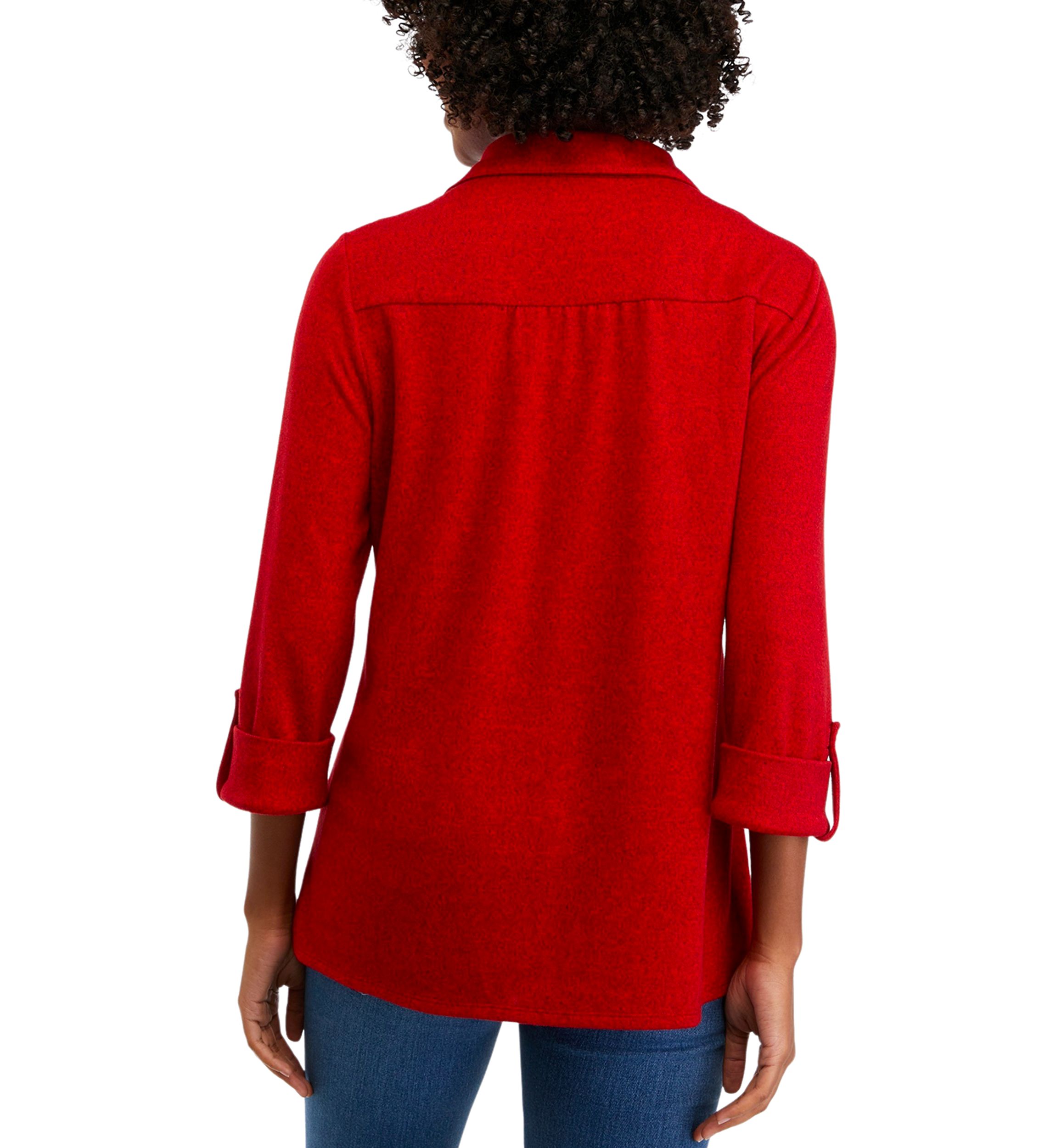 Womens Solid Roll Tab Sleeve Top