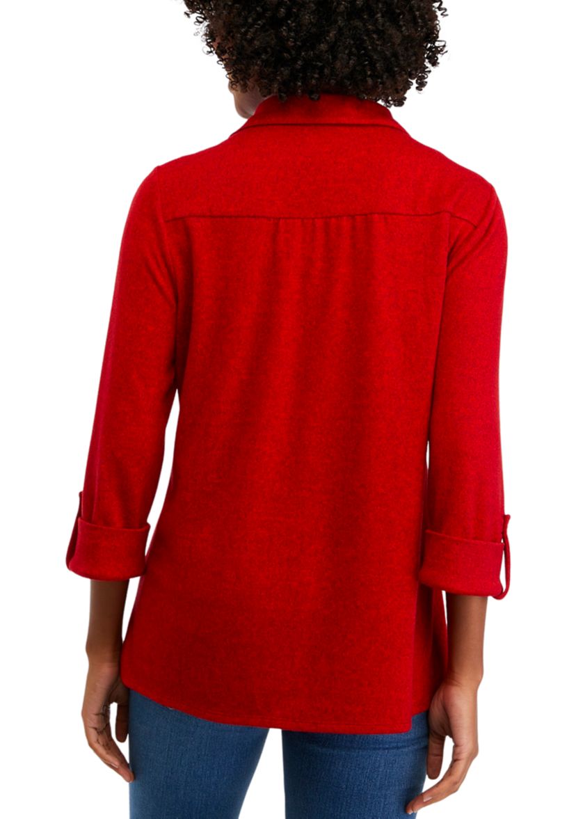 Womens Solid Roll Tab Sleeve Top
