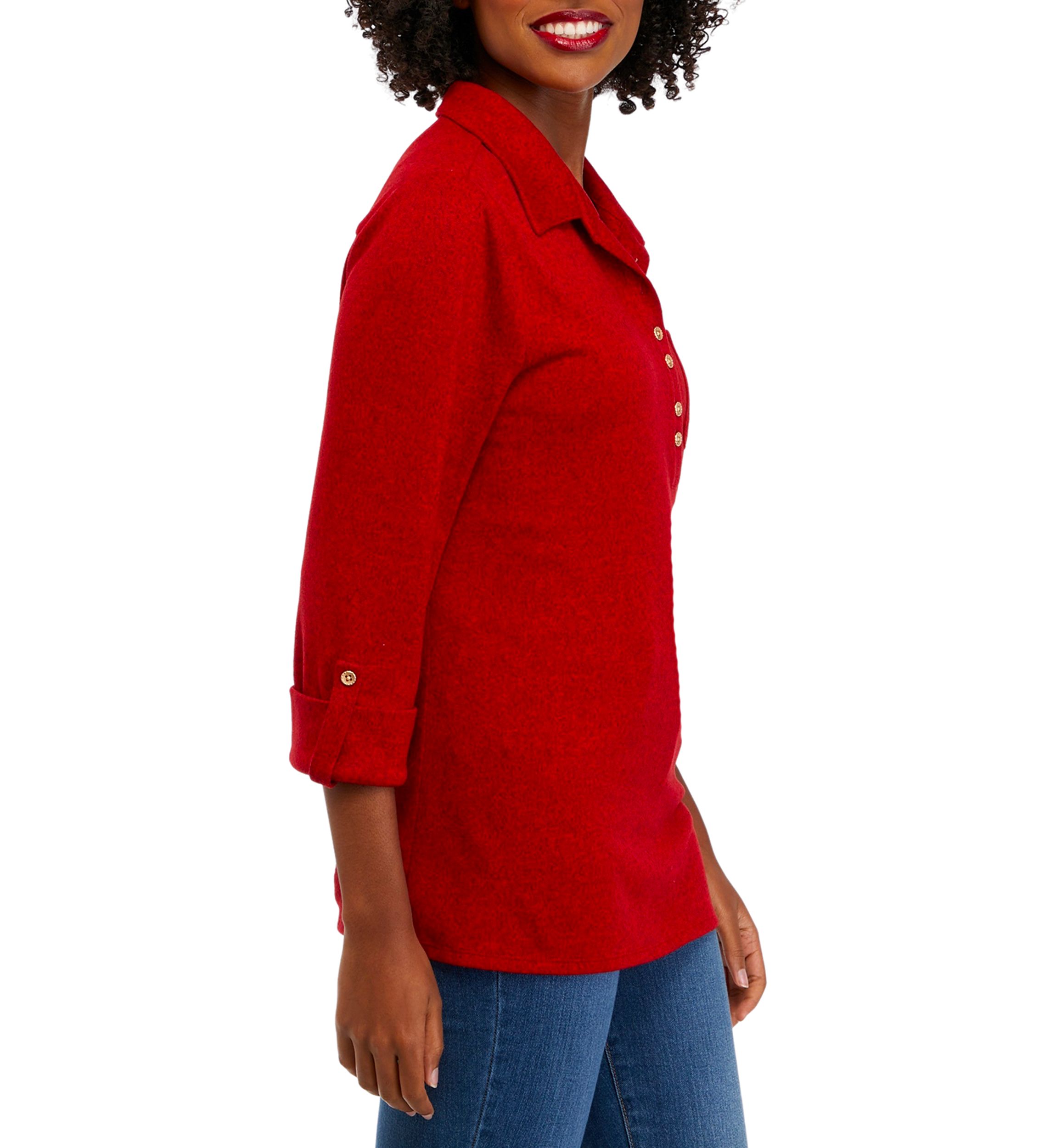 Womens Solid Roll Tab Sleeve Top
