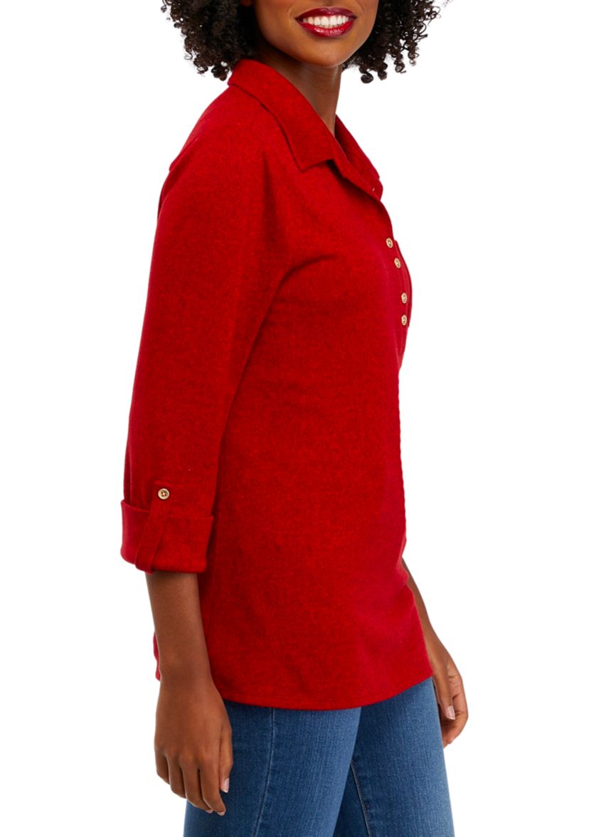 Womens Solid Roll Tab Sleeve Top