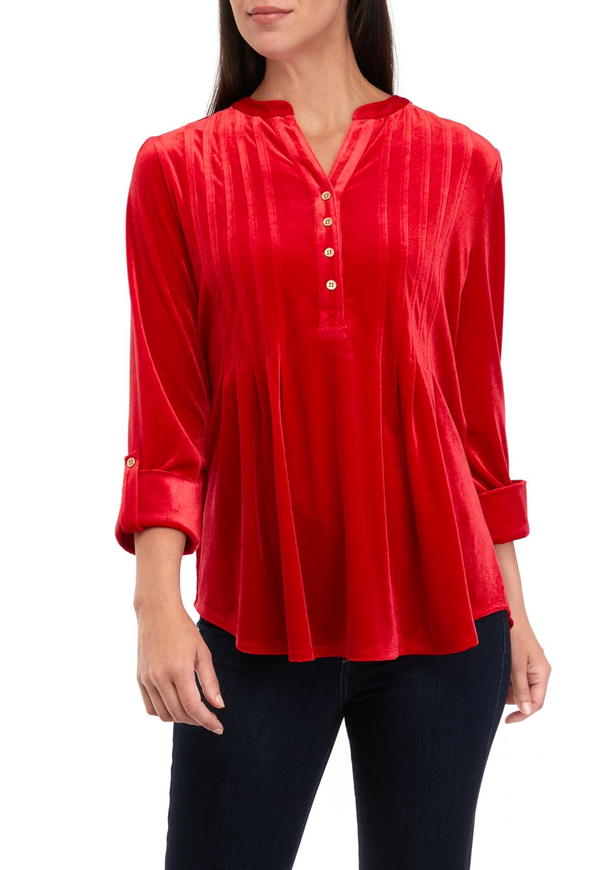 Womens 3/4 Roll Tab Sleeve Popover Top