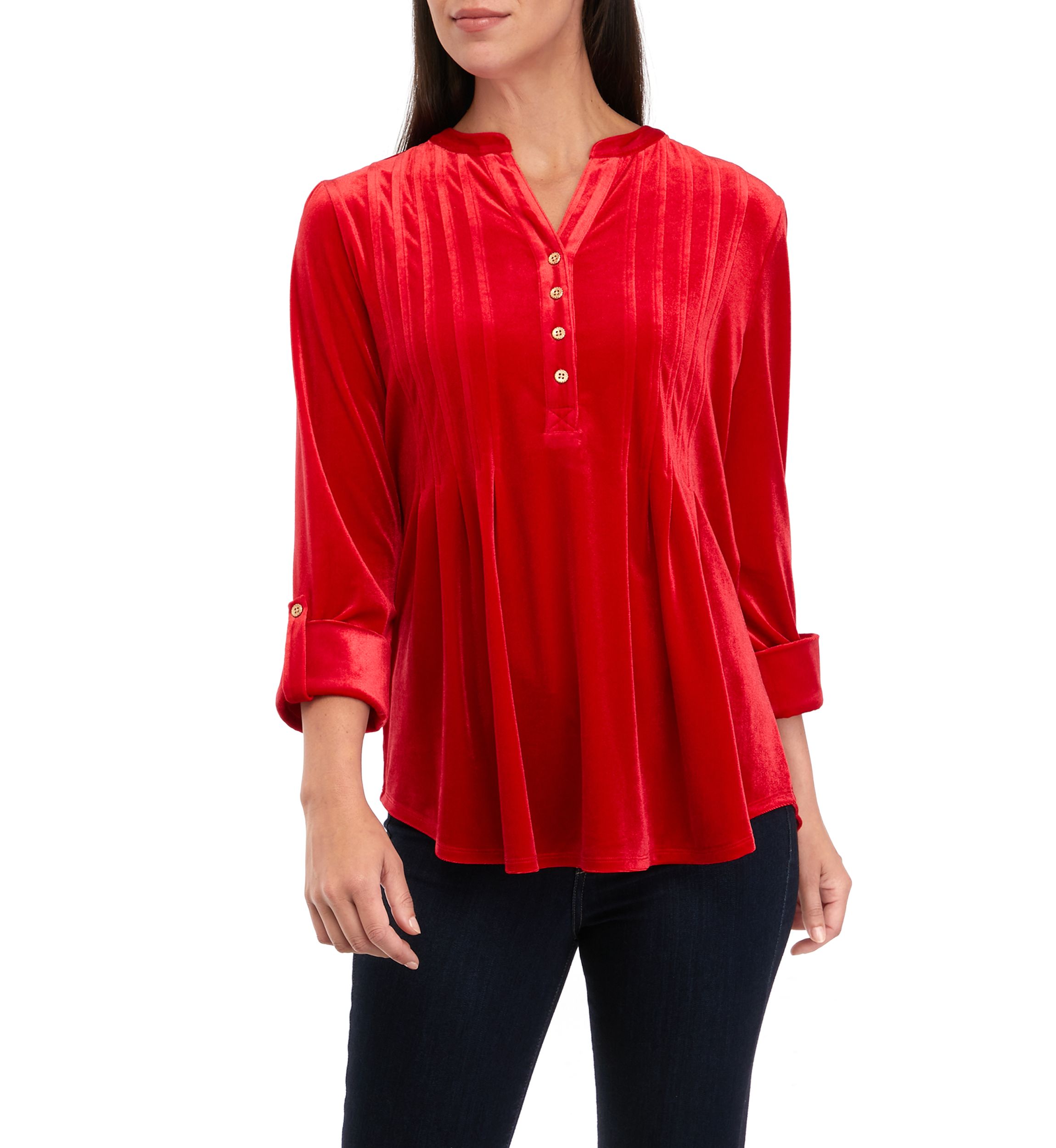 Womens 3/4 Roll Tab Sleeve Popover Top