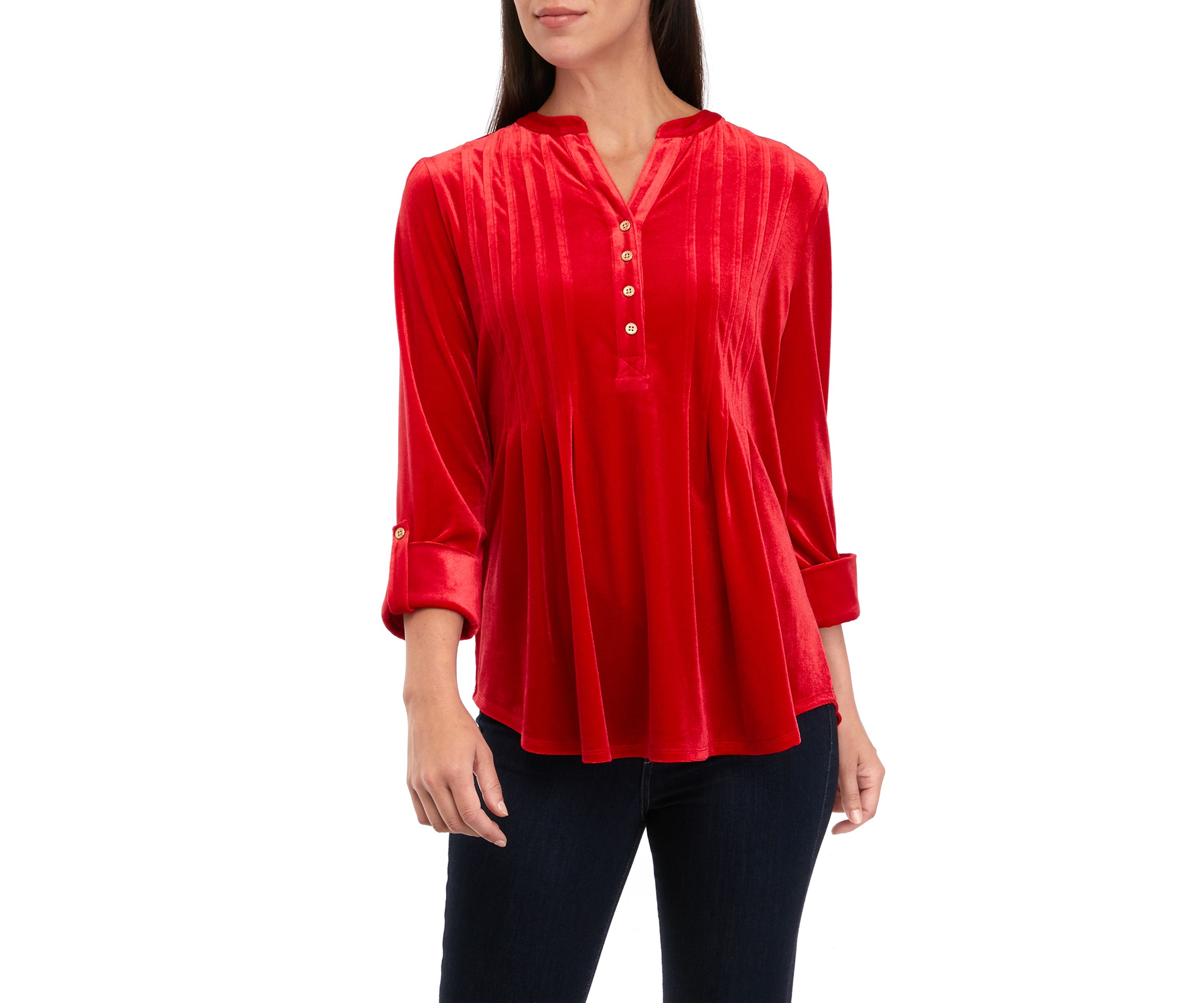 Womens 3/4 Roll Tab Sleeve Popover Top