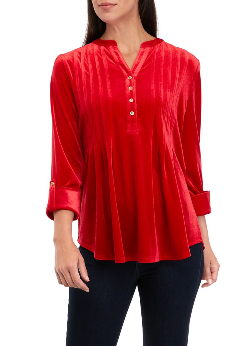 Womens 3/4 Roll Tab Sleeve Popover Top