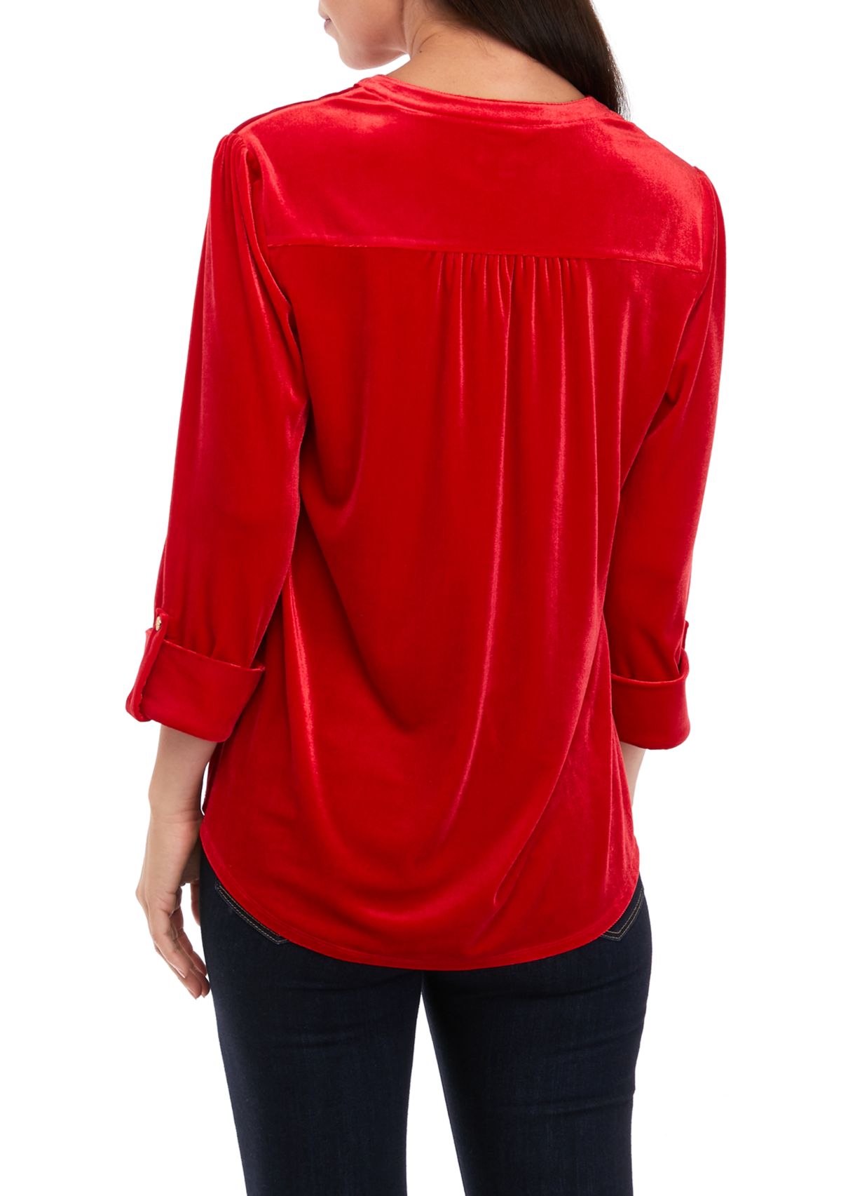 Womens 3/4 Roll Tab Sleeve Popover Top