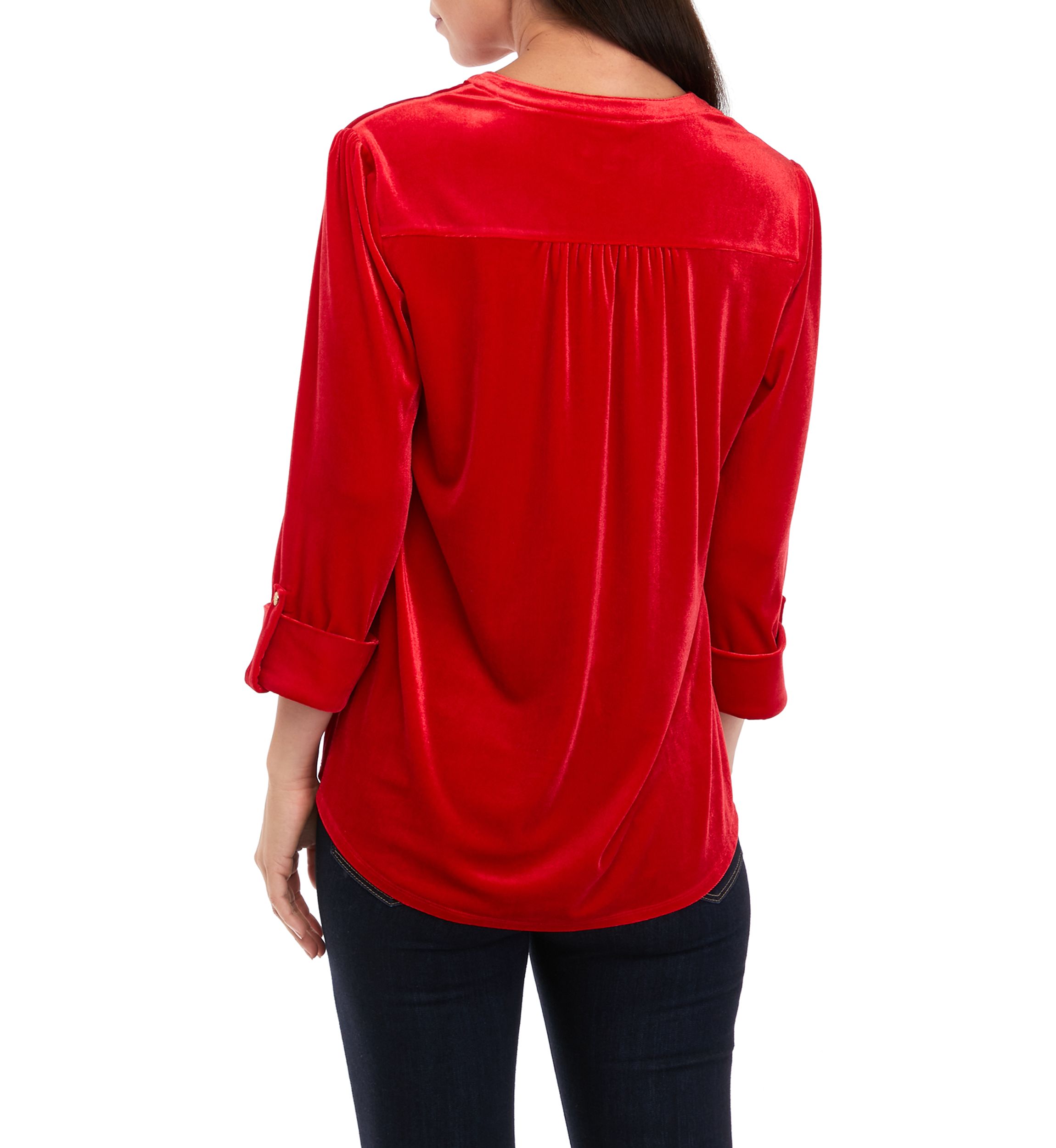 Womens 3/4 Roll Tab Sleeve Popover Top