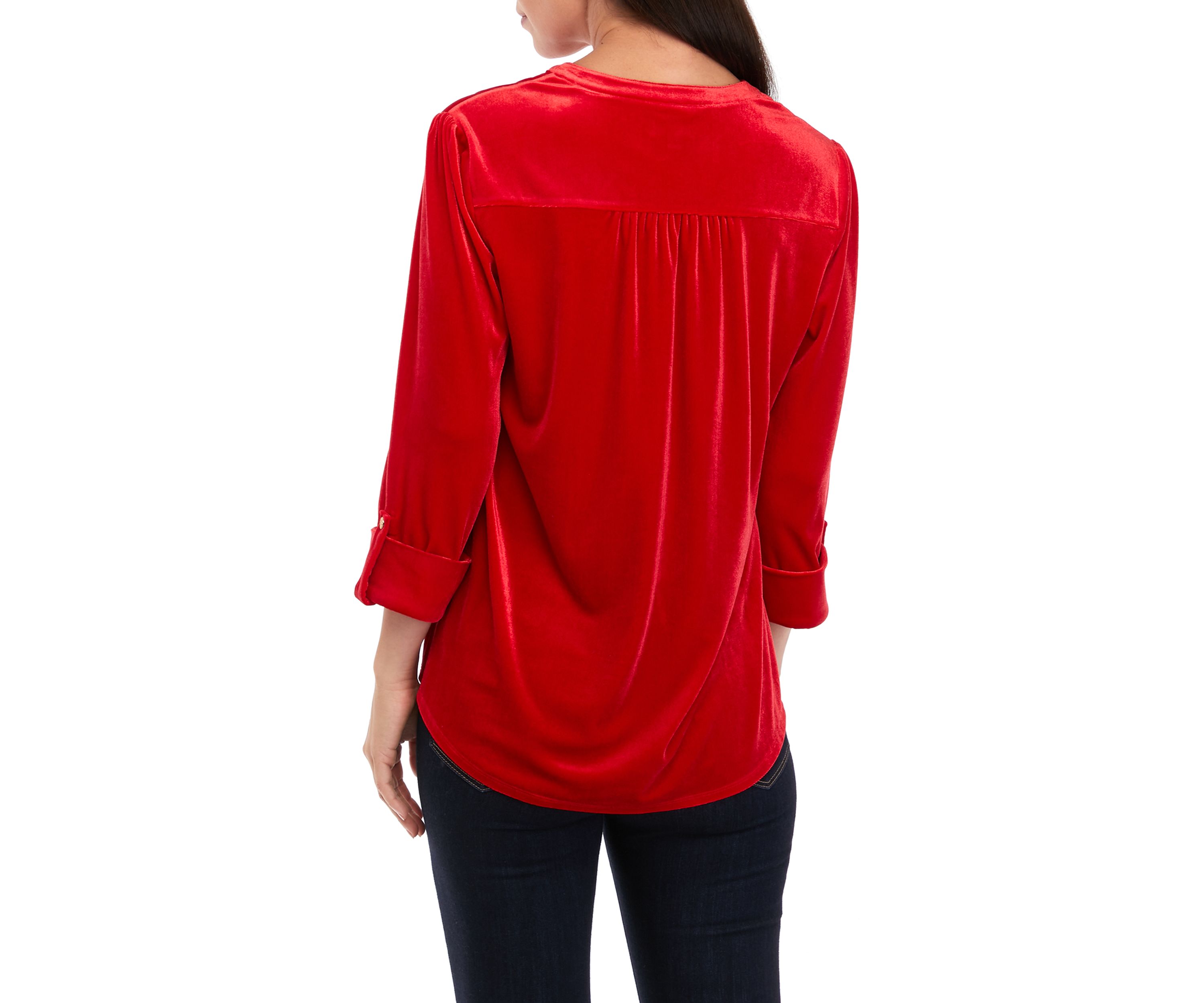 Womens 3/4 Roll Tab Sleeve Popover Top