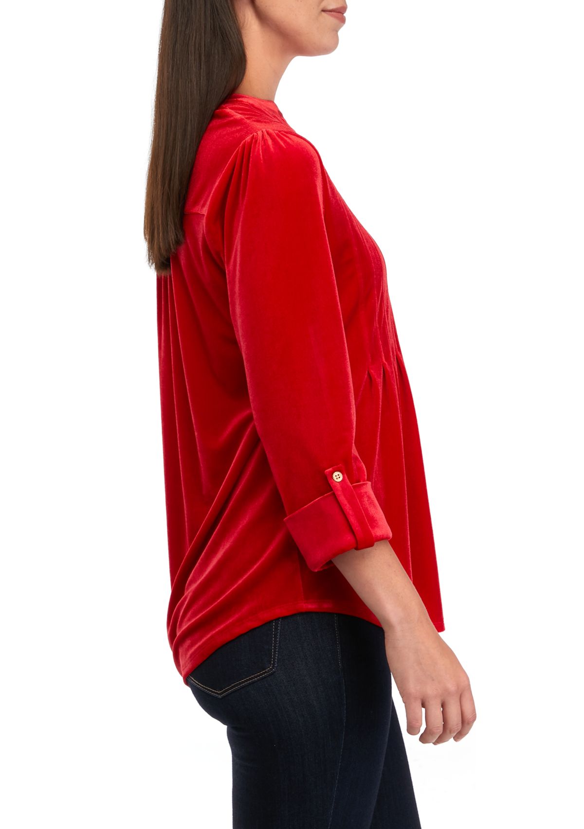 Womens 3/4 Roll Tab Sleeve Popover Top