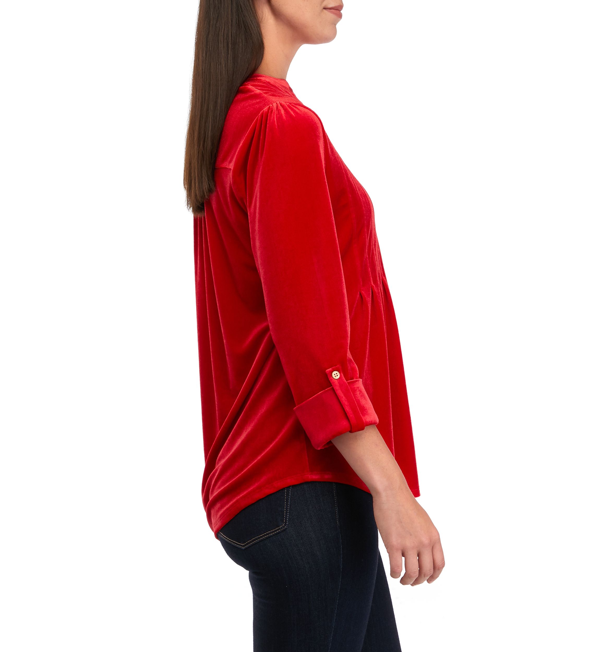 Womens 3/4 Roll Tab Sleeve Popover Top