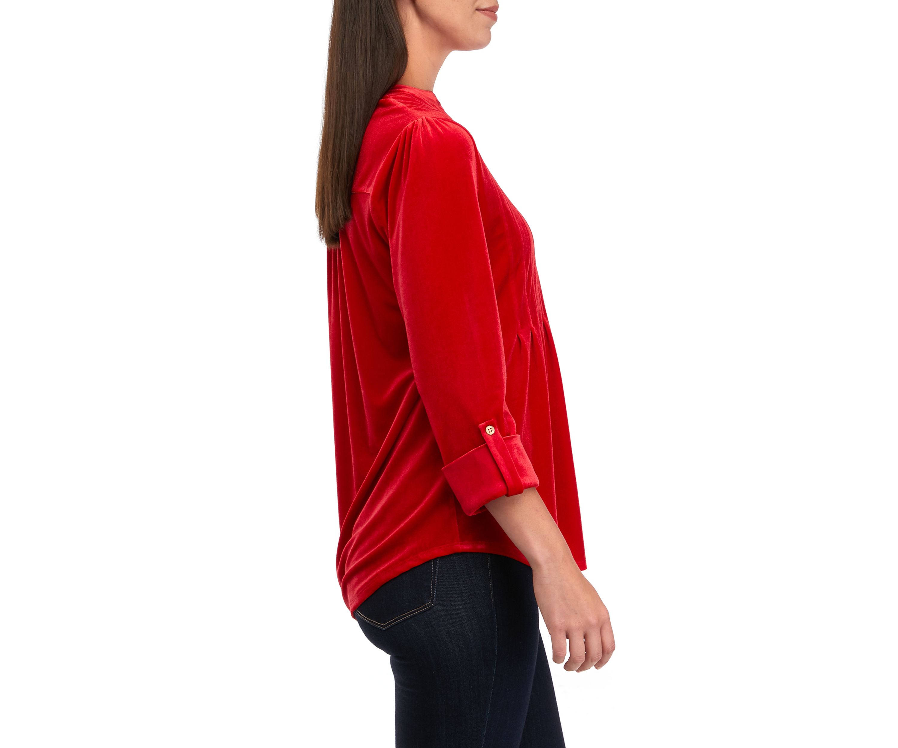 Womens 3/4 Roll Tab Sleeve Popover Top