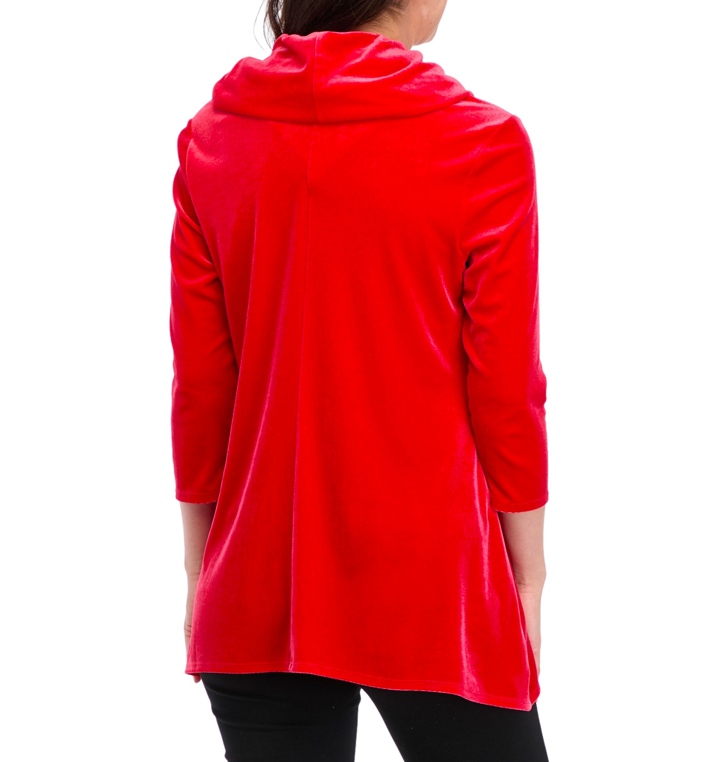 Womens Knit Velvet Shark Bite Cowl Neck Top