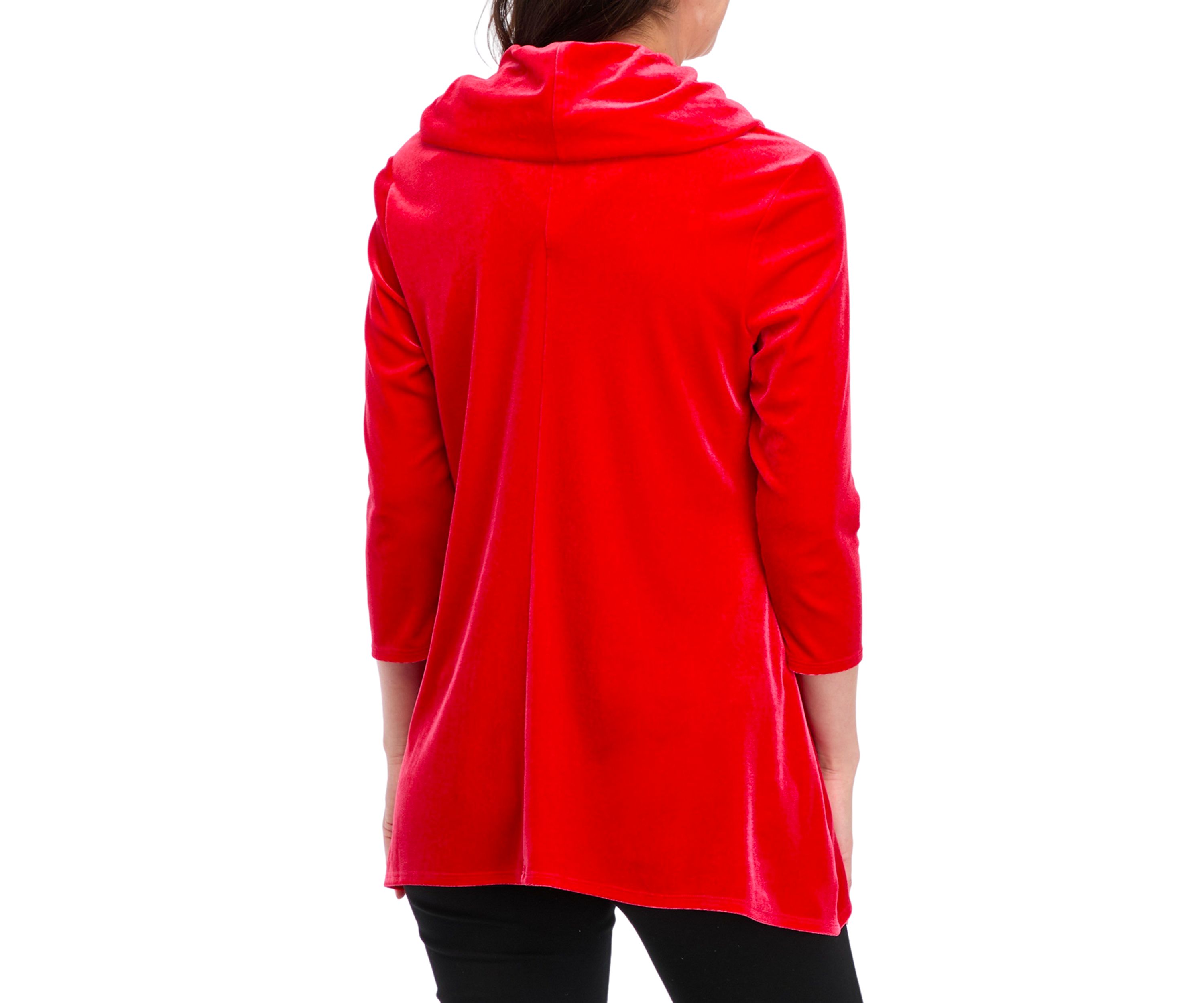 Womens Knit Velvet Shark Bite Cowl Neck Top