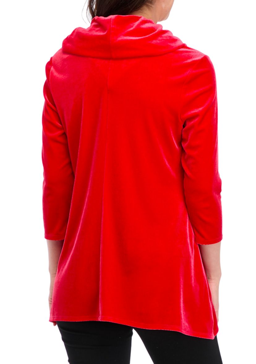 Womens Knit Velvet Shark Bite Cowl Neck Top