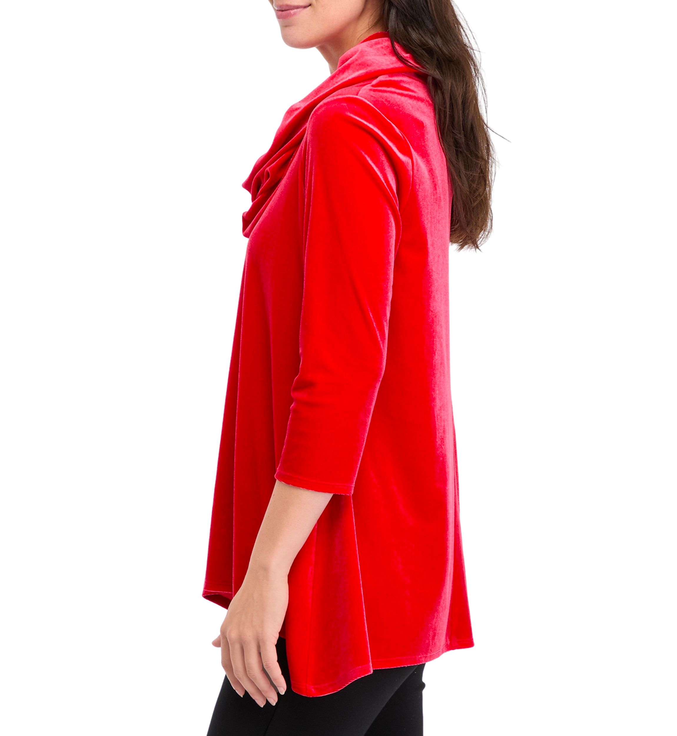 Womens Knit Velvet Shark Bite Cowl Neck Top