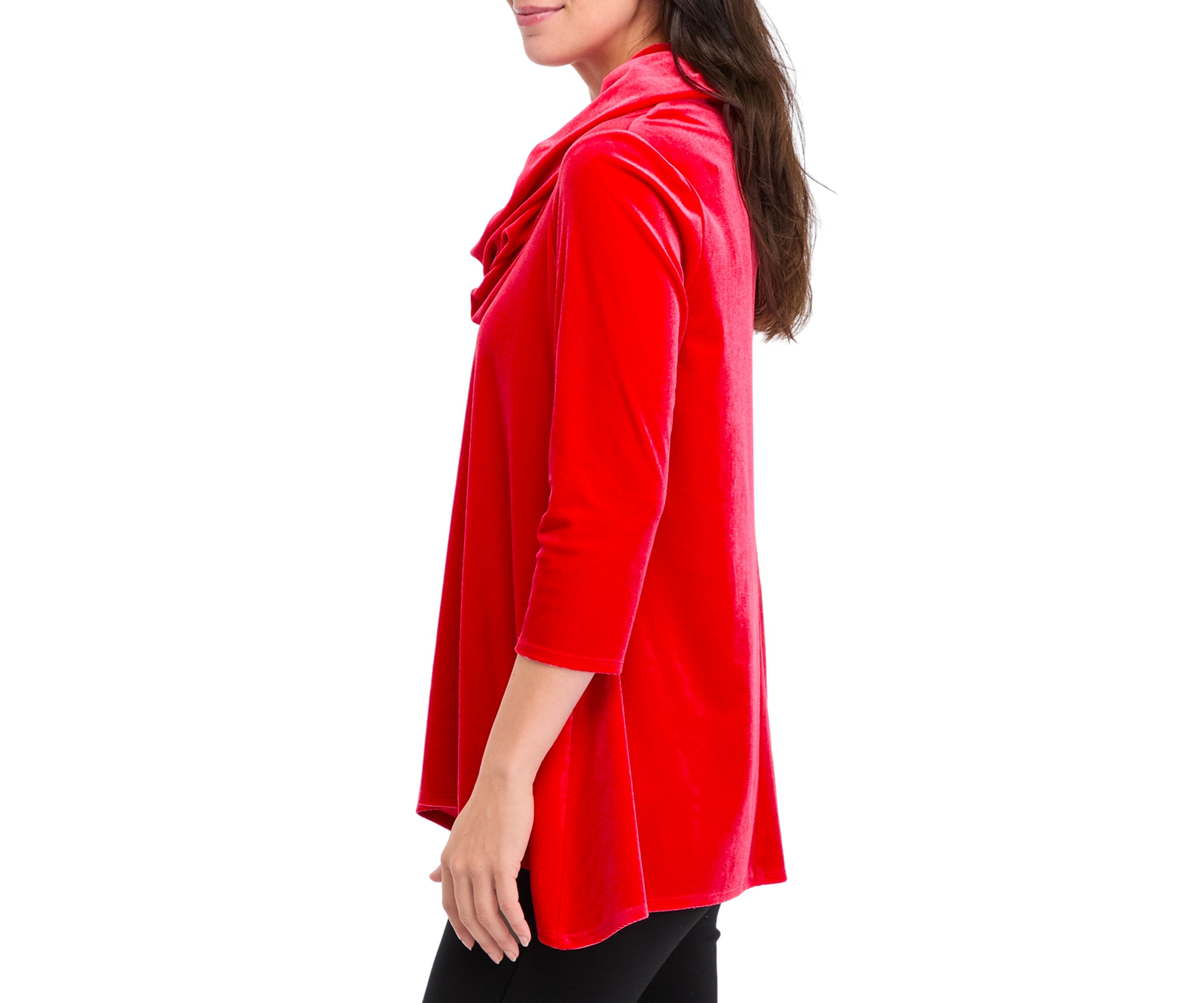 Womens Knit Velvet Shark Bite Cowl Neck Top