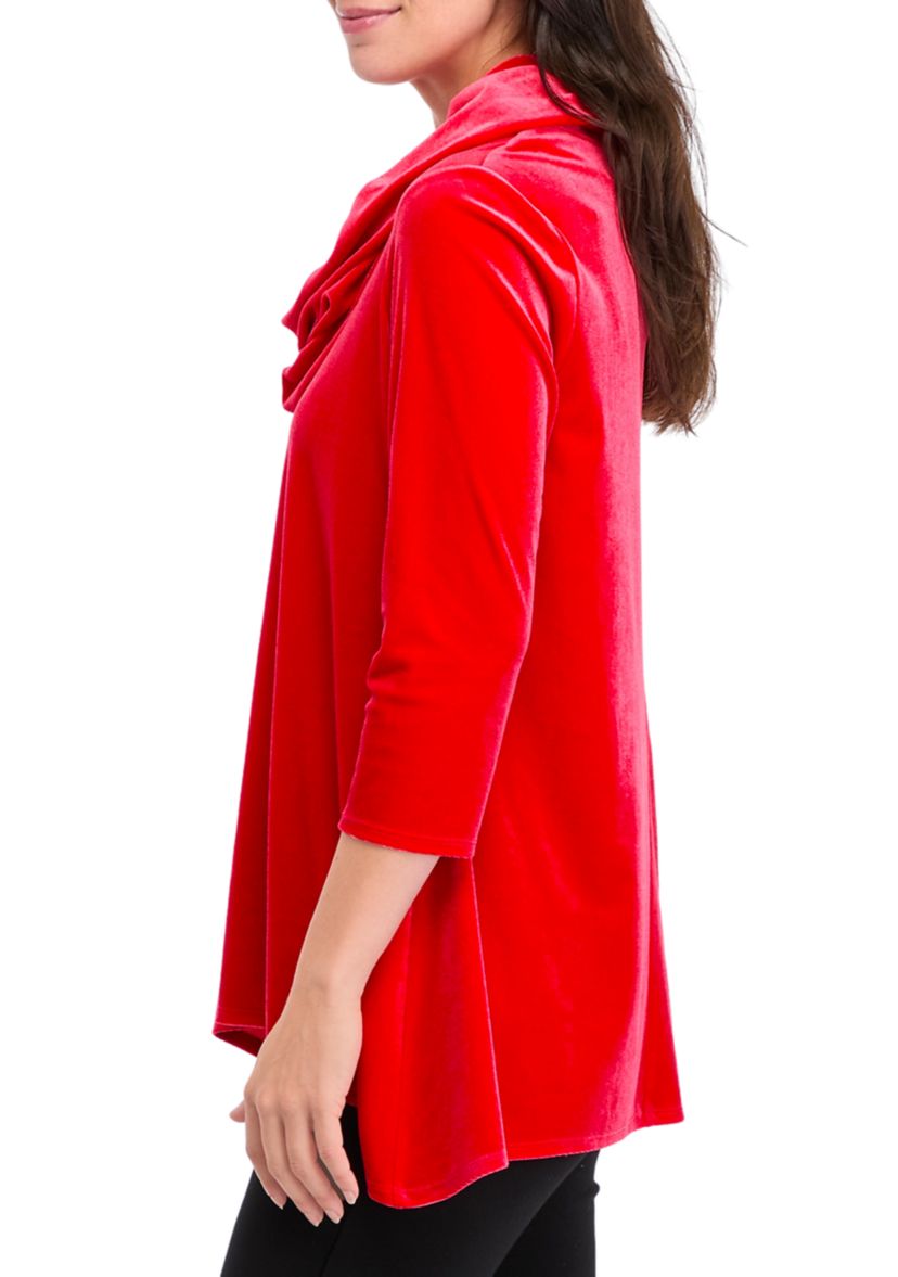 Womens Knit Velvet Shark Bite Cowl Neck Top