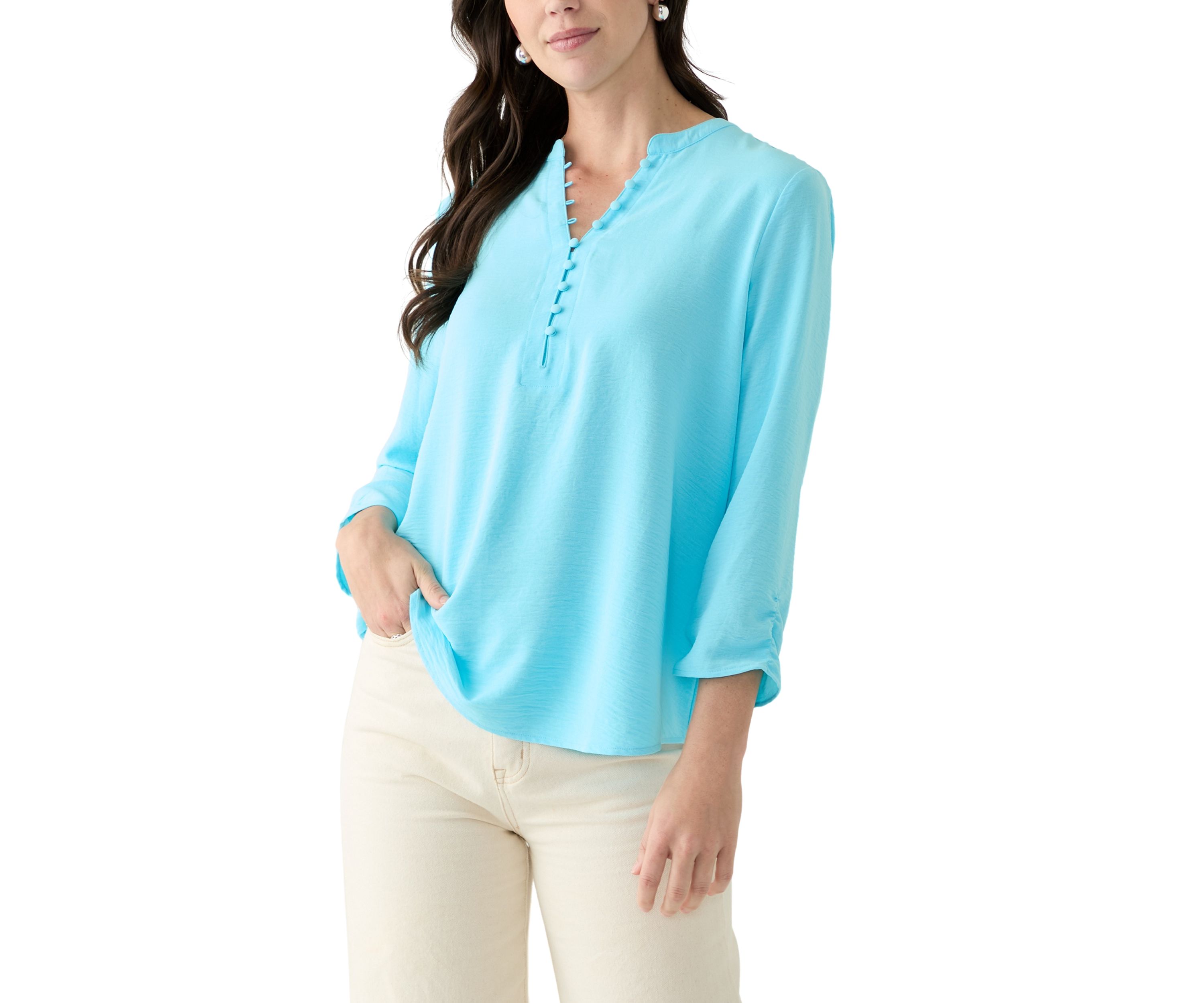 Womens Woven Split Neck Top