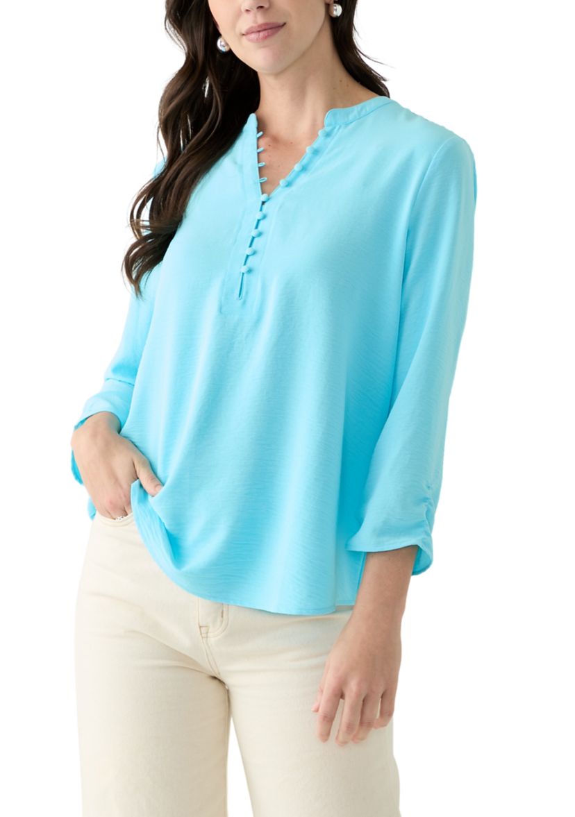 Womens Woven Split Neck Top