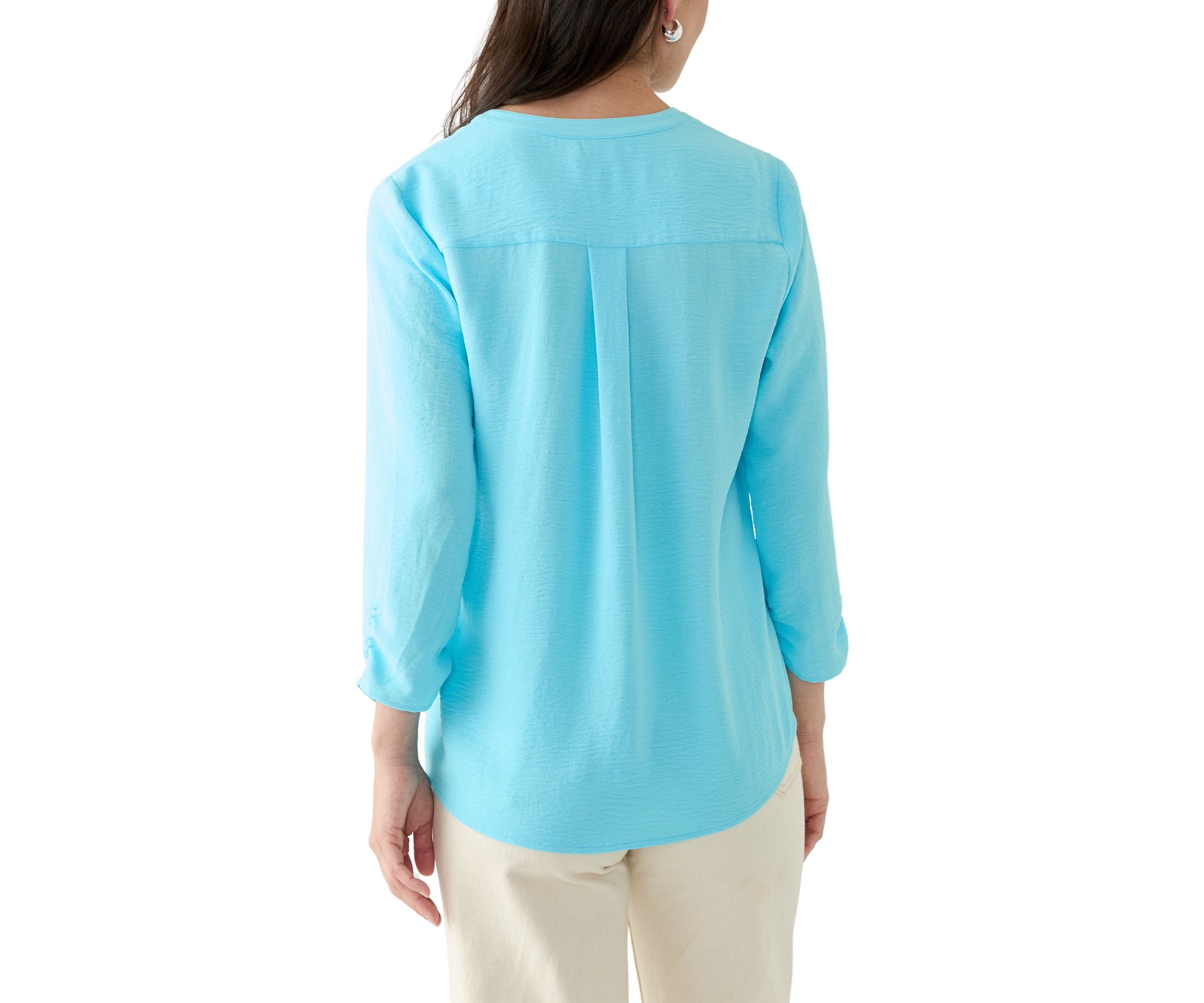 Womens Woven Split Neck Top