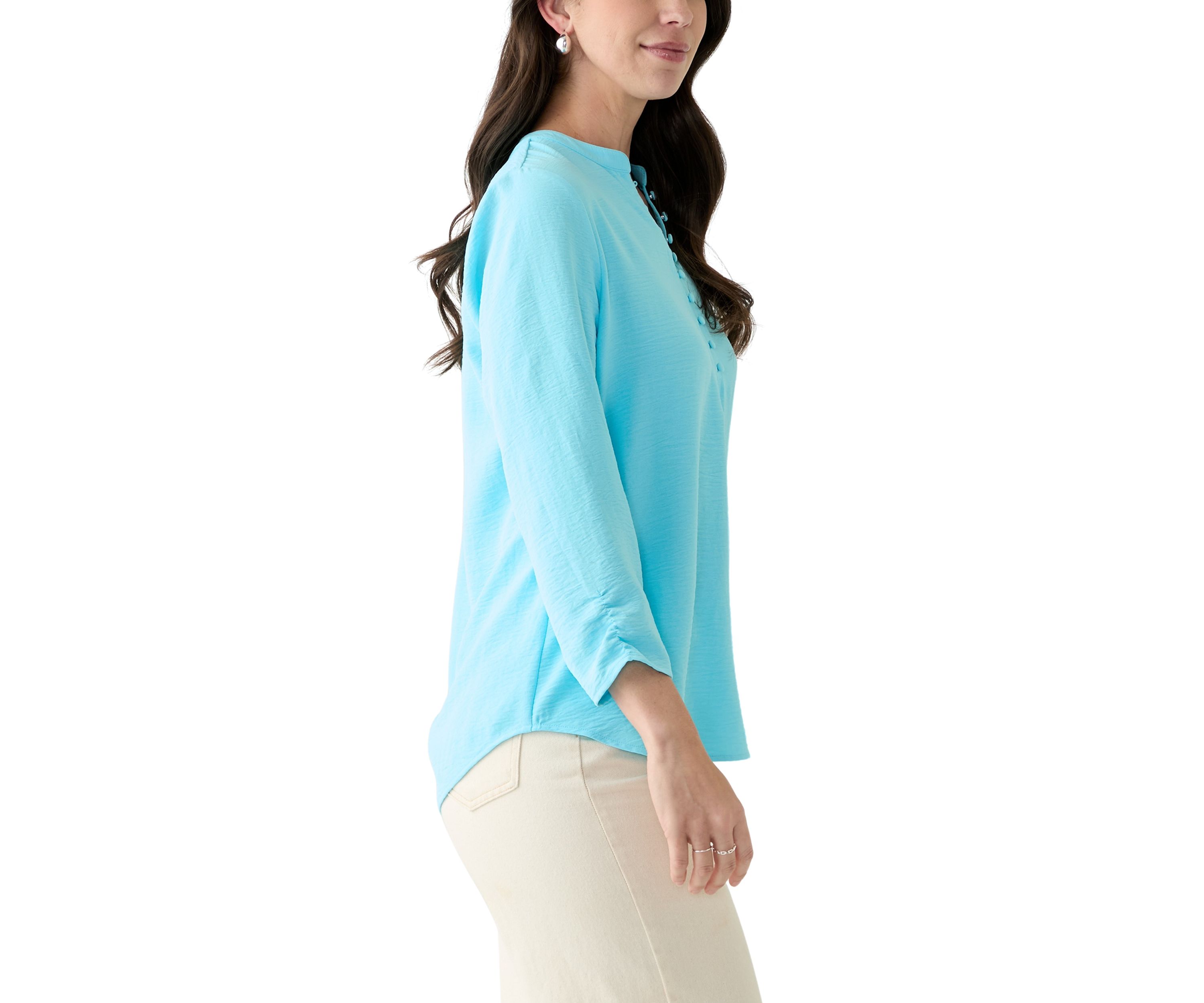 Womens Woven Split Neck Top