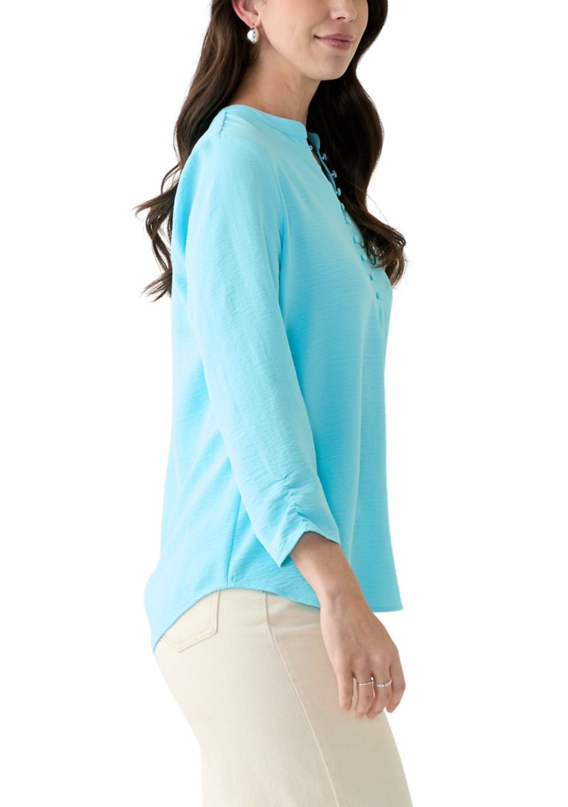 Womens Woven Split Neck Top