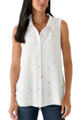 Kim Rogers Women's Sleeveless Collared Foil Print Shirt, XXL