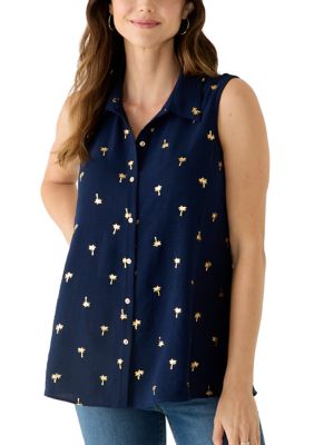 Kim Rogers Women's Sleeveless Collared Foil Print Shirt, XXL