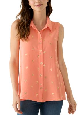 Kim Rogers Women's Sleeveless Collared Foil Print Shirt, XXL