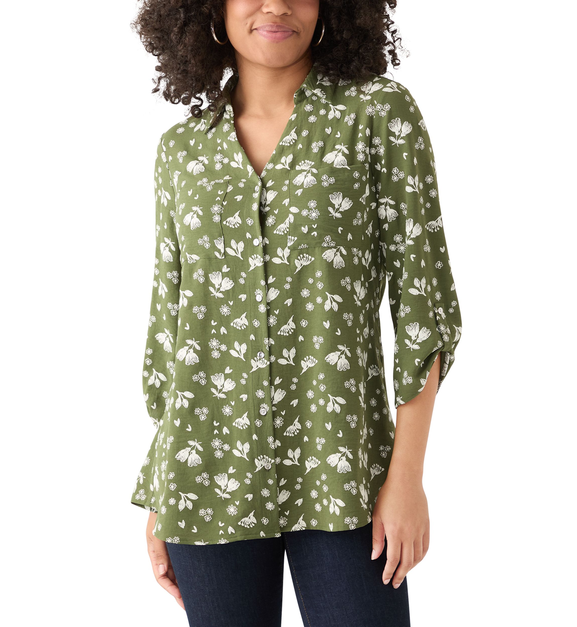 Womens 3/4 Sleeve Printed Tunic Top